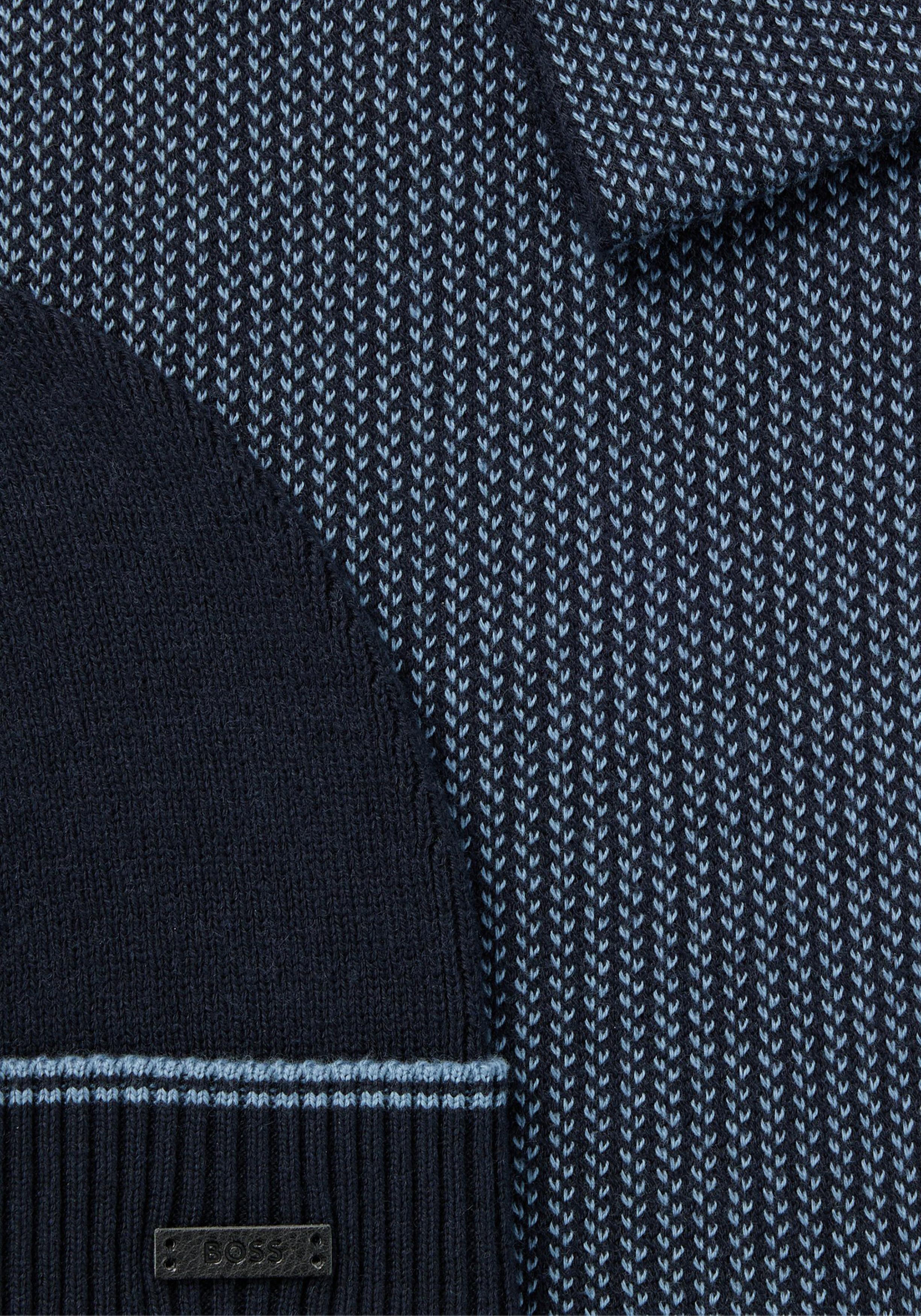 HUGO BOSS muts en sjaal katoen-wol, heren muts met omslag en gebreide sjaal, donkerblauw