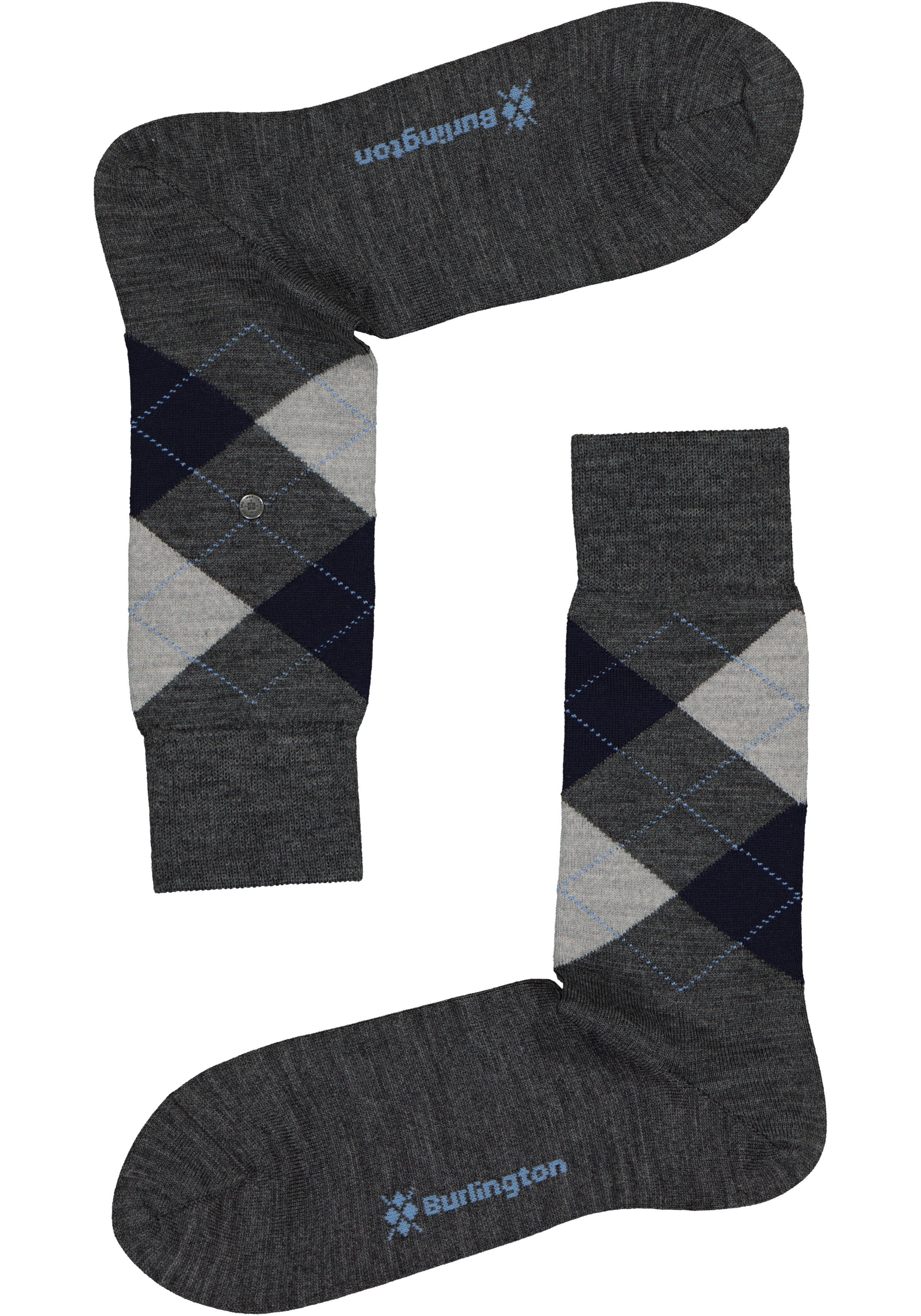 Burlington Edinburgh herensokken, wol, antraciet met grijs en blauw