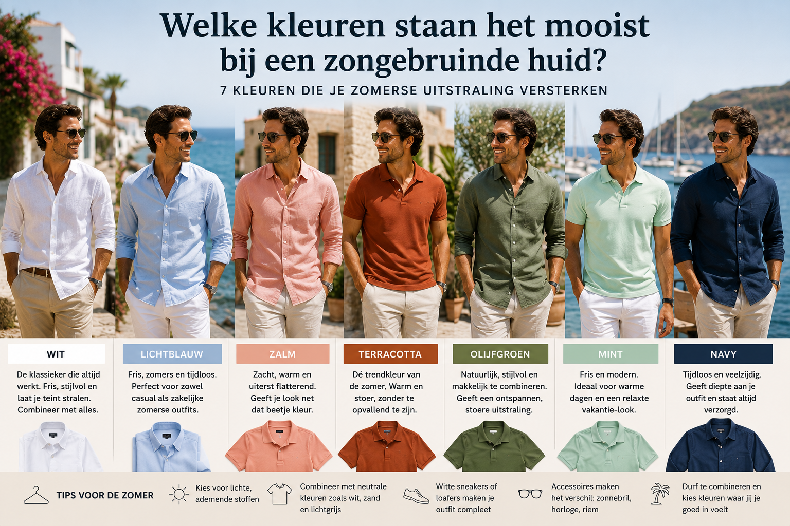 Welke kleuren staan het mooist bij een zongebruinde huid?