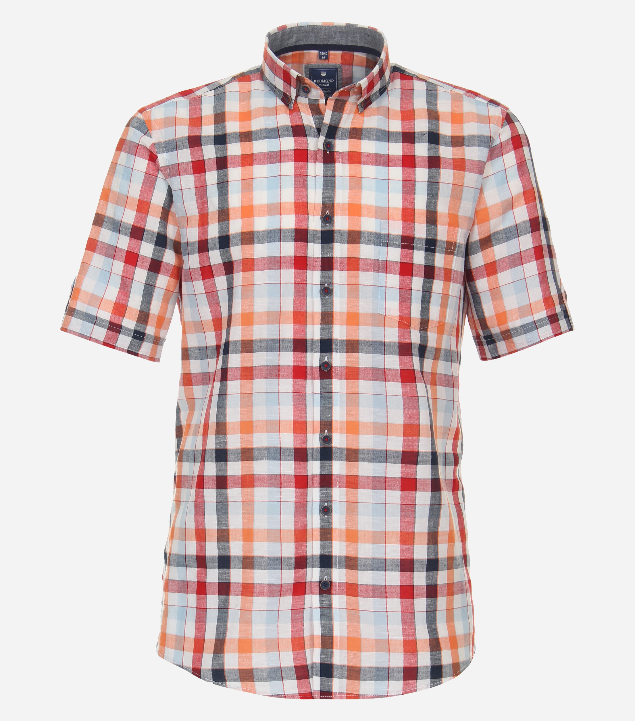 Redmond modern fit overhemd, korte mouw, popeline, rood geruit