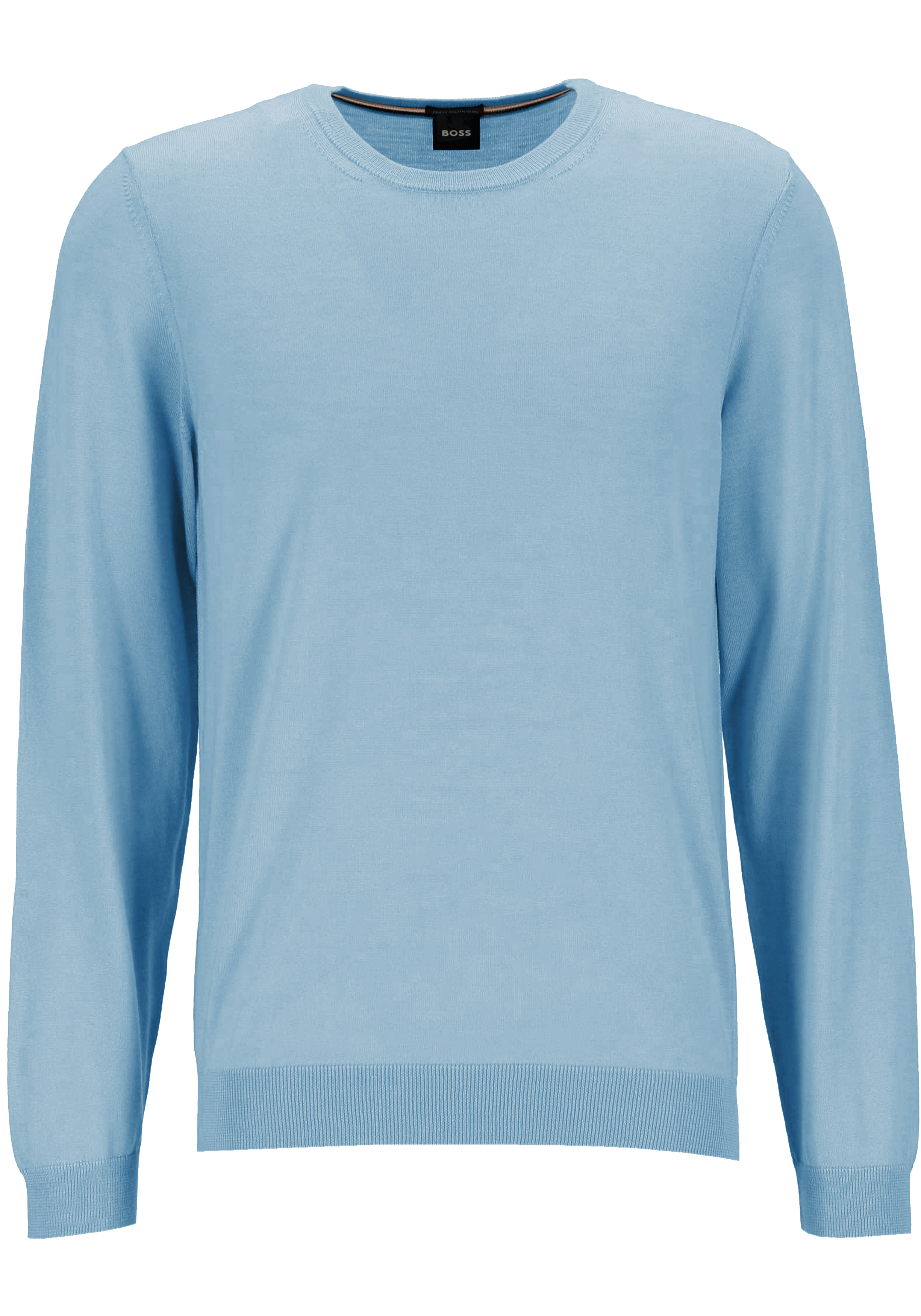 BOSS Leno slim fit trui wol, heren pullover middeldik O-hals, blauw