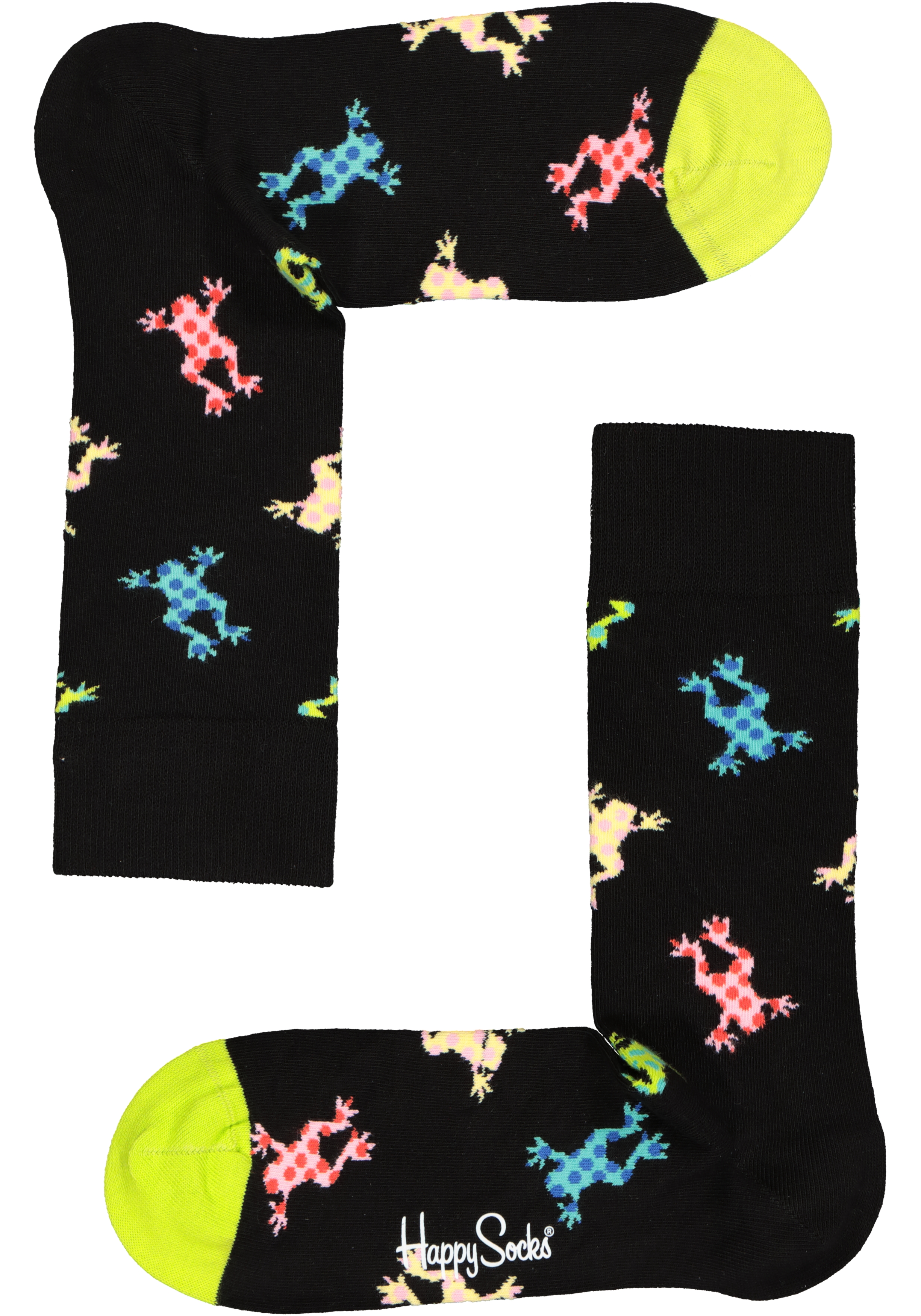 Happy Socks Frog Sock, zwarte sok met gekleurde kikkers