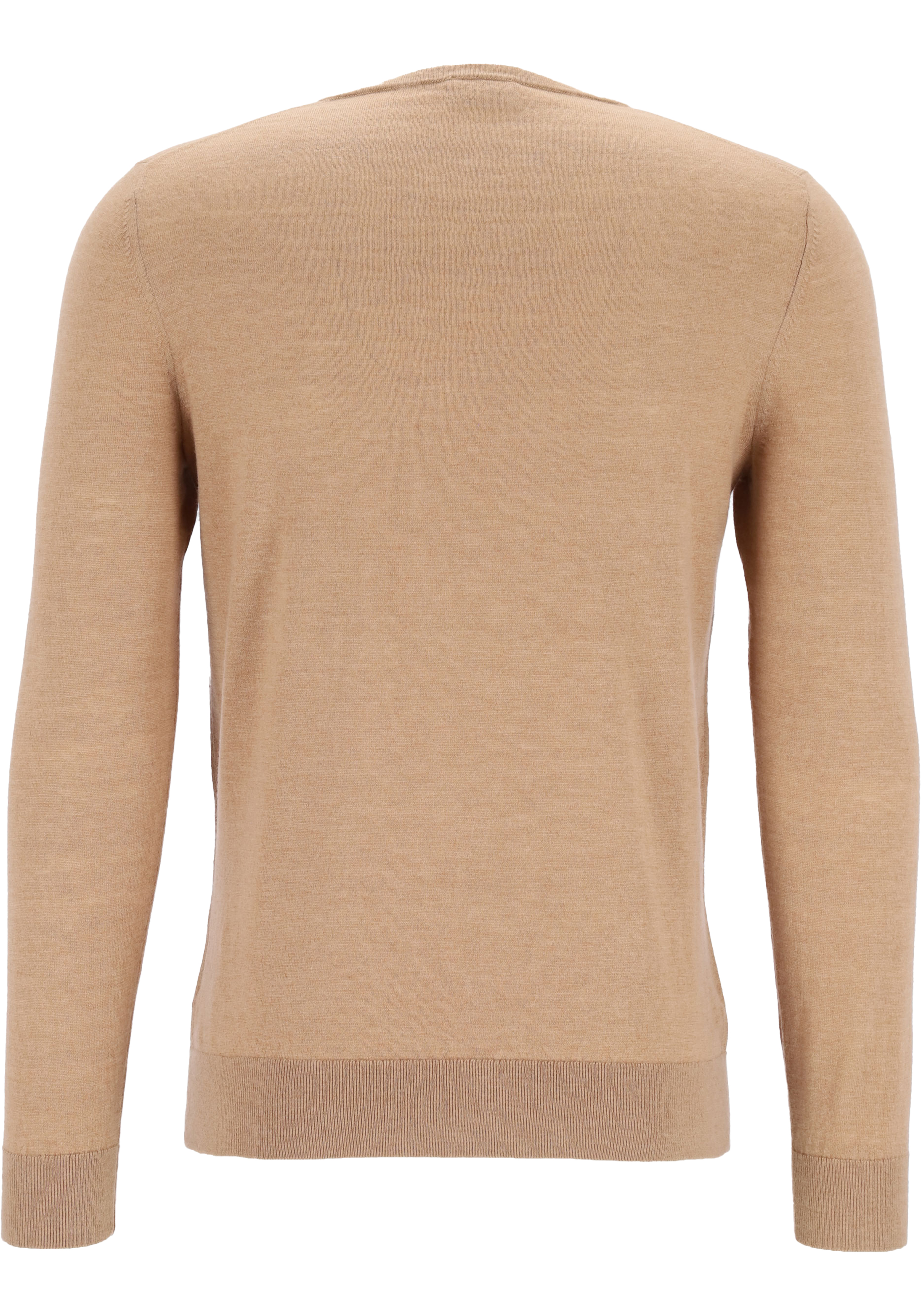 OLYMP Level 5 body fit trui wol met zijde, O-hals, camel
