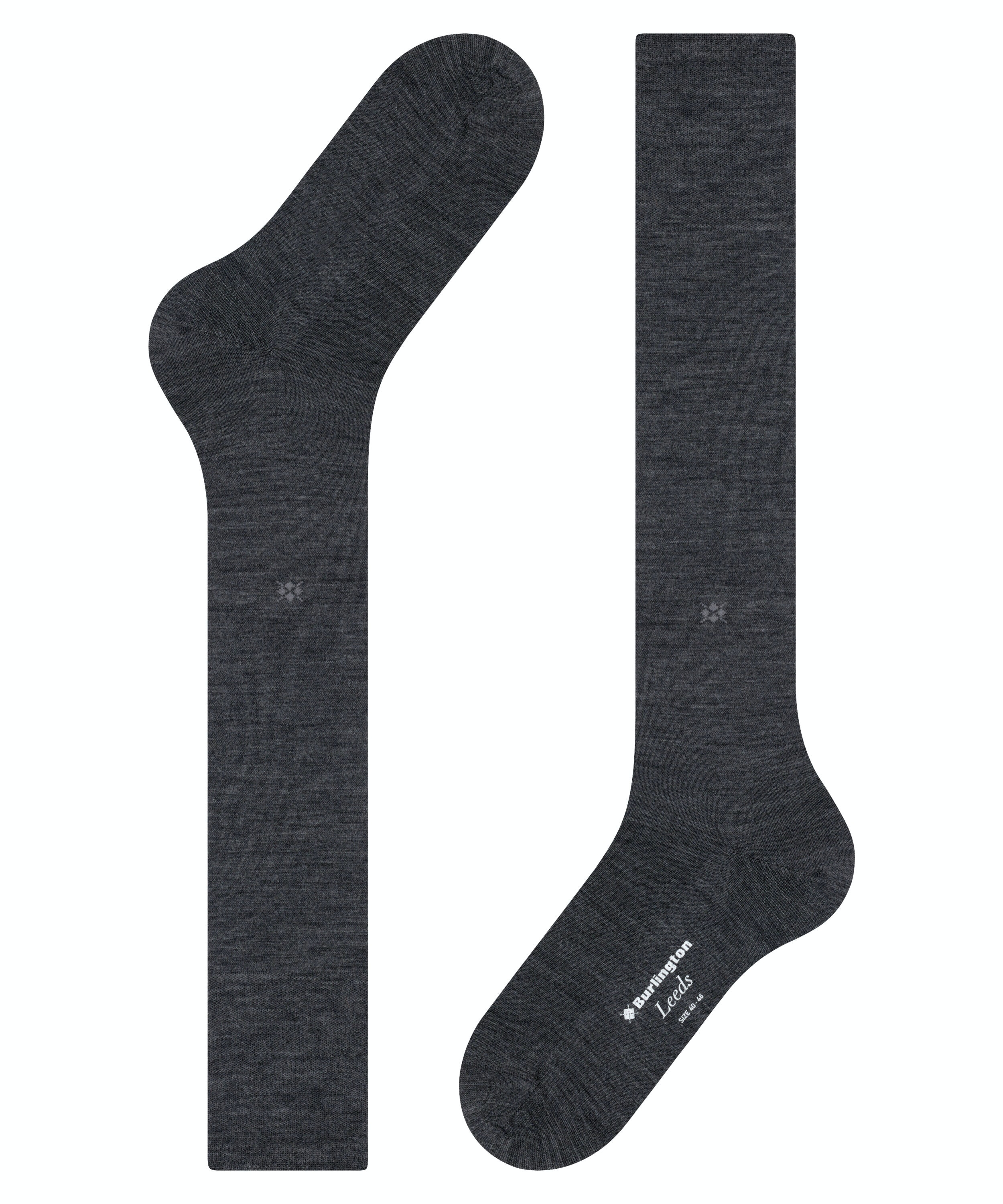 Burlington Leeds heren kniekousen, grijs (asphalt mel.)