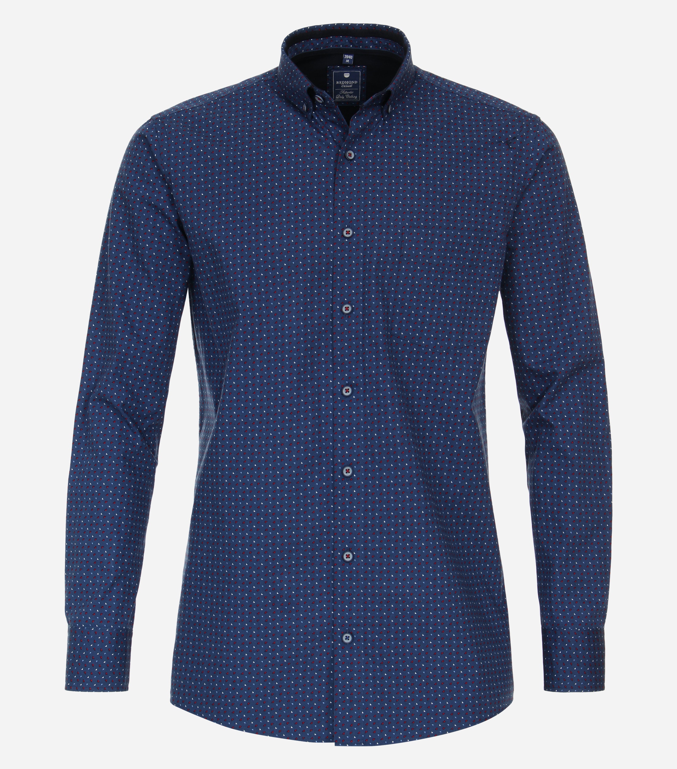 Redmond comfort fit overhemd, popeline, blauw dessin