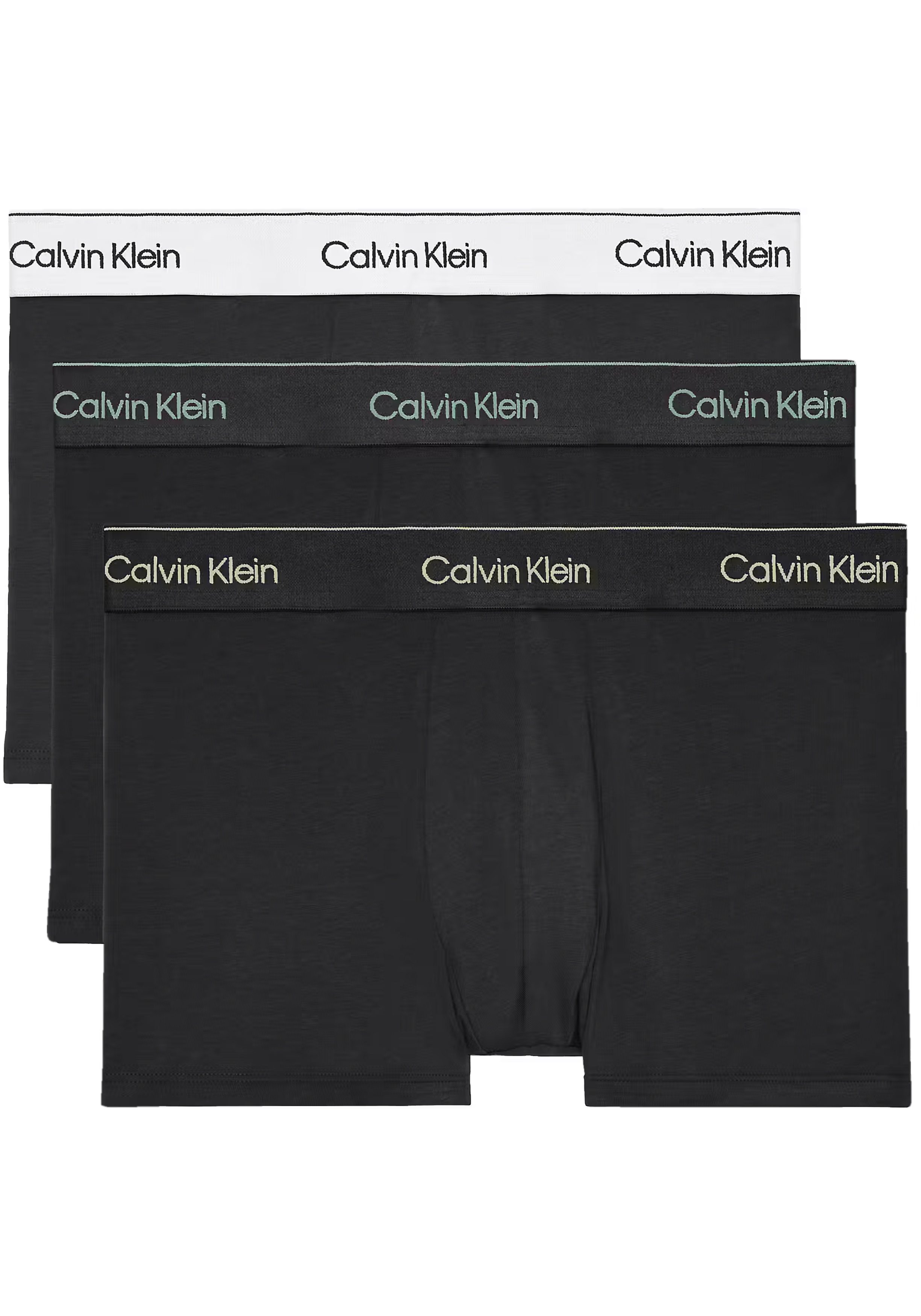 Calvin Klein Trunks (3-pack), heren boxers normale lengte, zwart met gekleurde tailleband