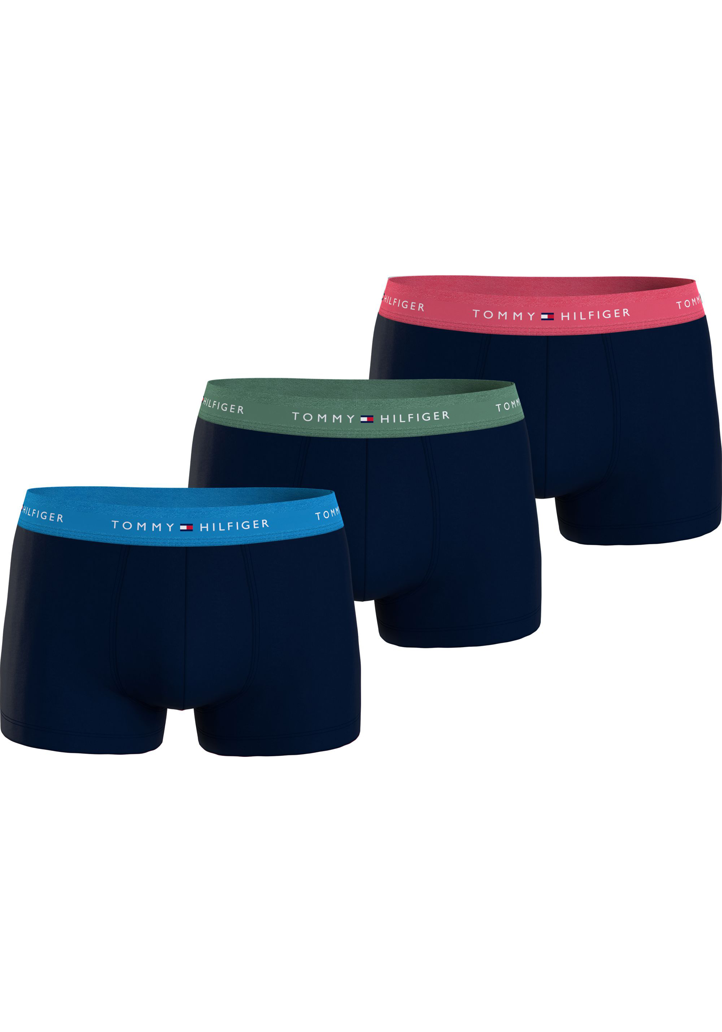 Tommy Hilfiger heren boxers normale lengte (3-pack), trunk, blauw met gekleurde tailleband