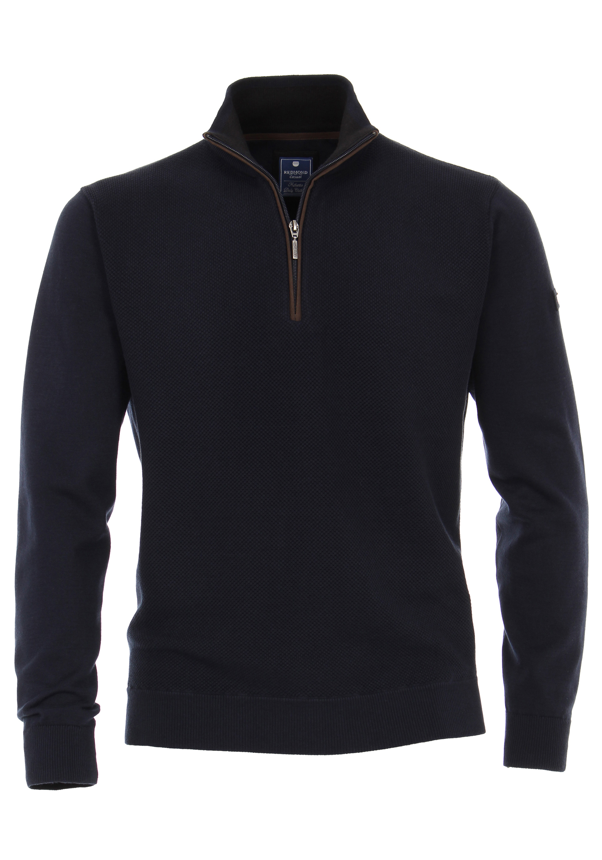 Redmond heren trui katoen, schipperstrui met rits, donker blauw