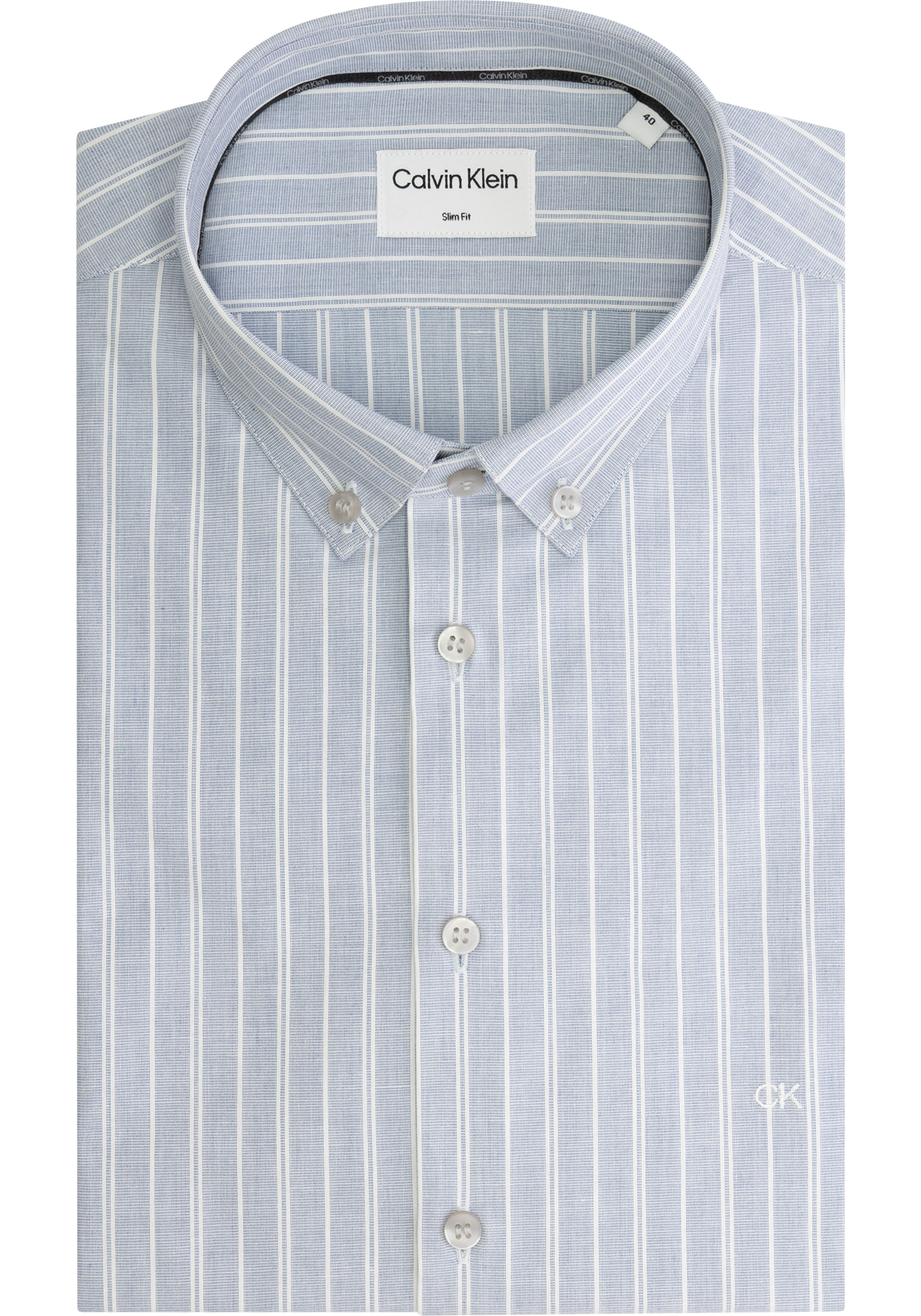 Calvin Klein slim fit overhemd, Chambray Stripe Slim Shirt, lichtblauw gestreept