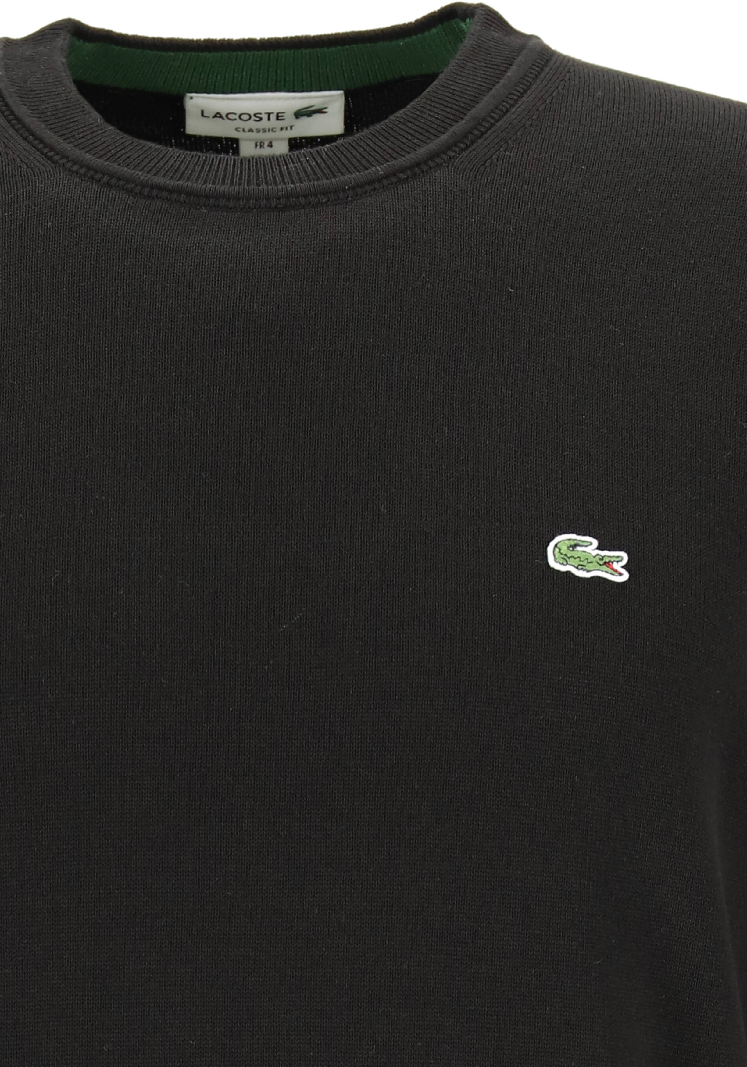 Lacoste trui katoen O-hals, gebreide heren trui, zwart