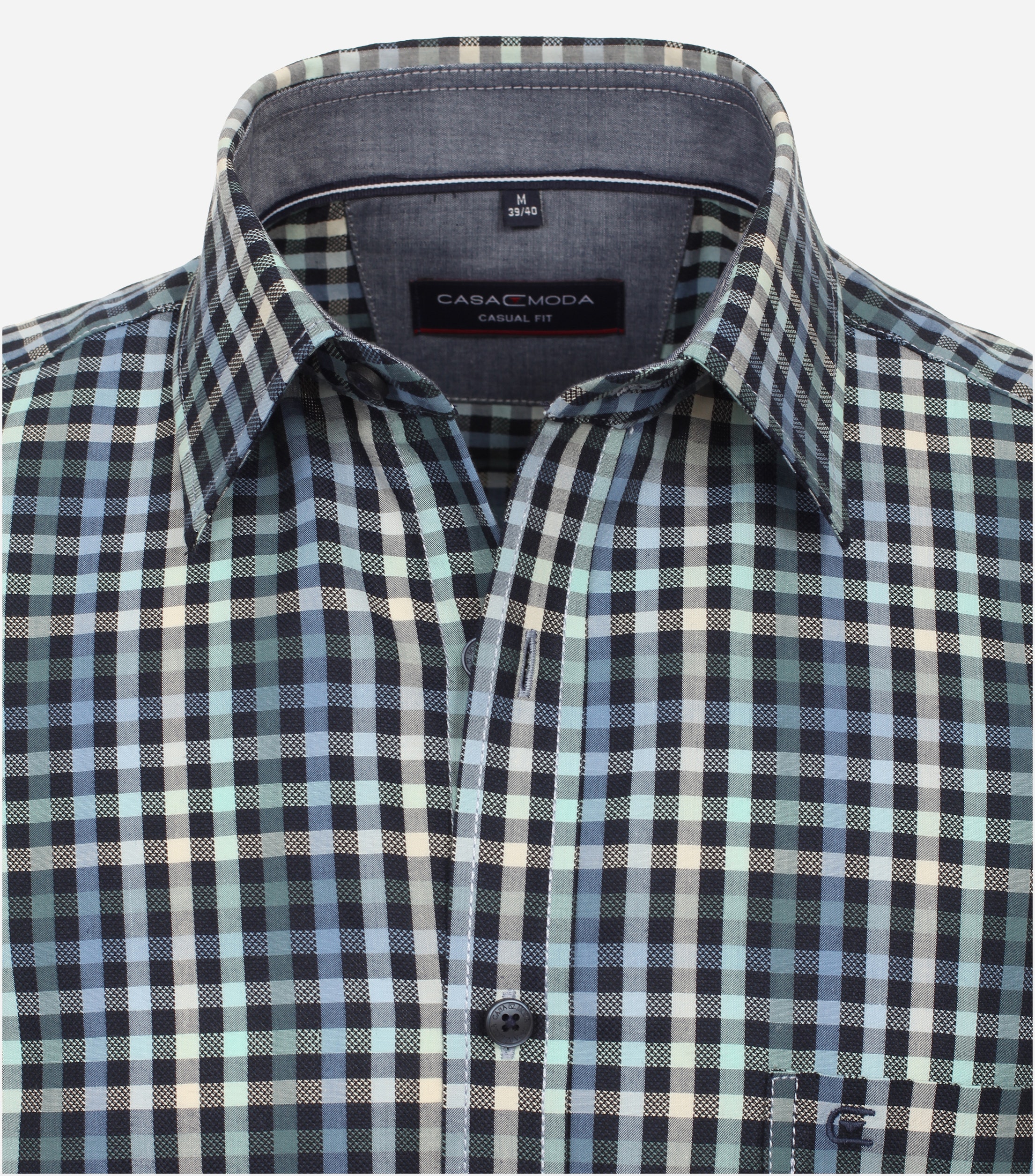 CASA MODA Sport casual fit overhemd, korte mouw, dobby, blauw geruit