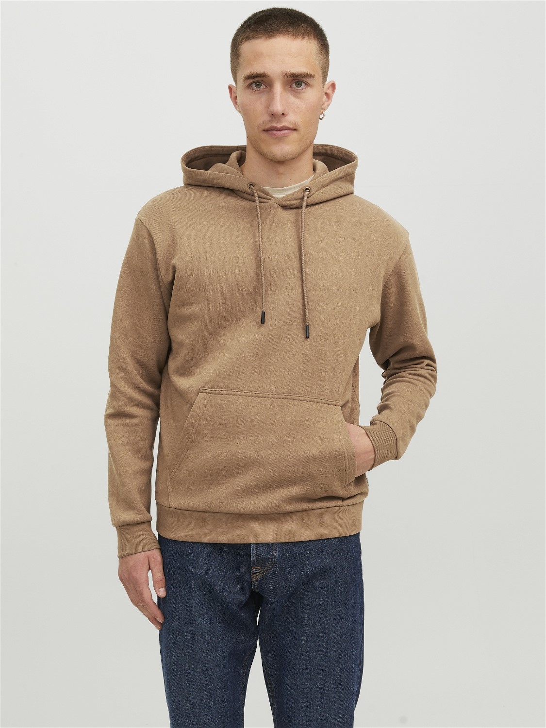 JACK & JONES Bradley sweat hood regular fit, heren hoodie katoenmengsel met capuchon, camel bruin