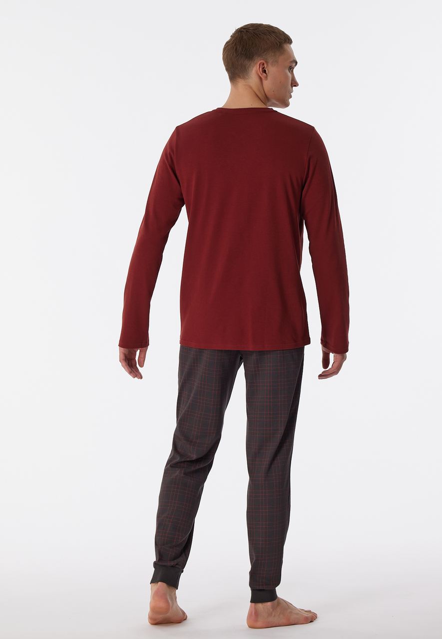 SCHIESSER Fine Interlock pyjamaset, heren pyjama lang interlock manchetten knoopsluiting geruit terracotta