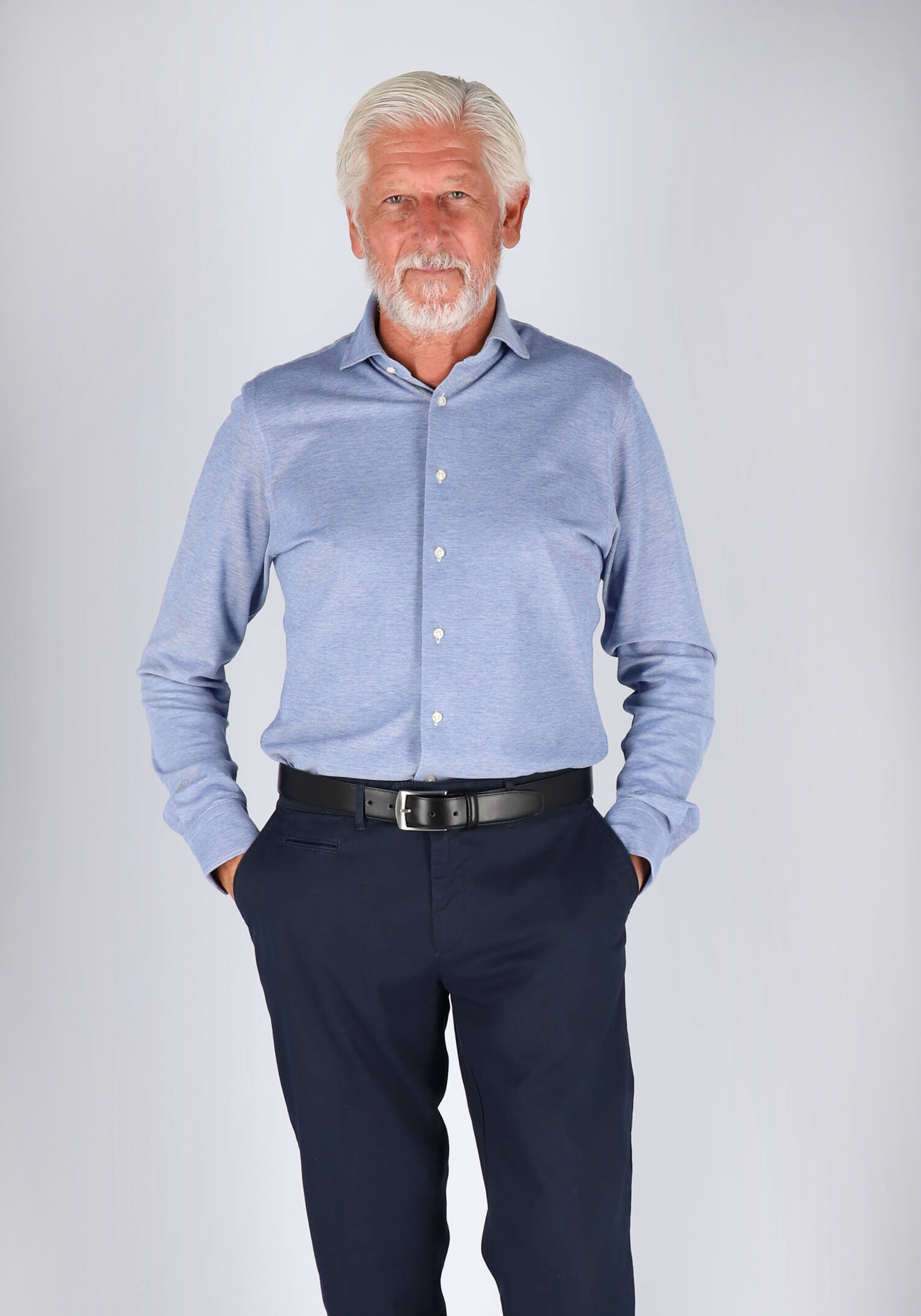 Profuomo slim fit jersey overhemd, knitted shirt pique, blauw melange