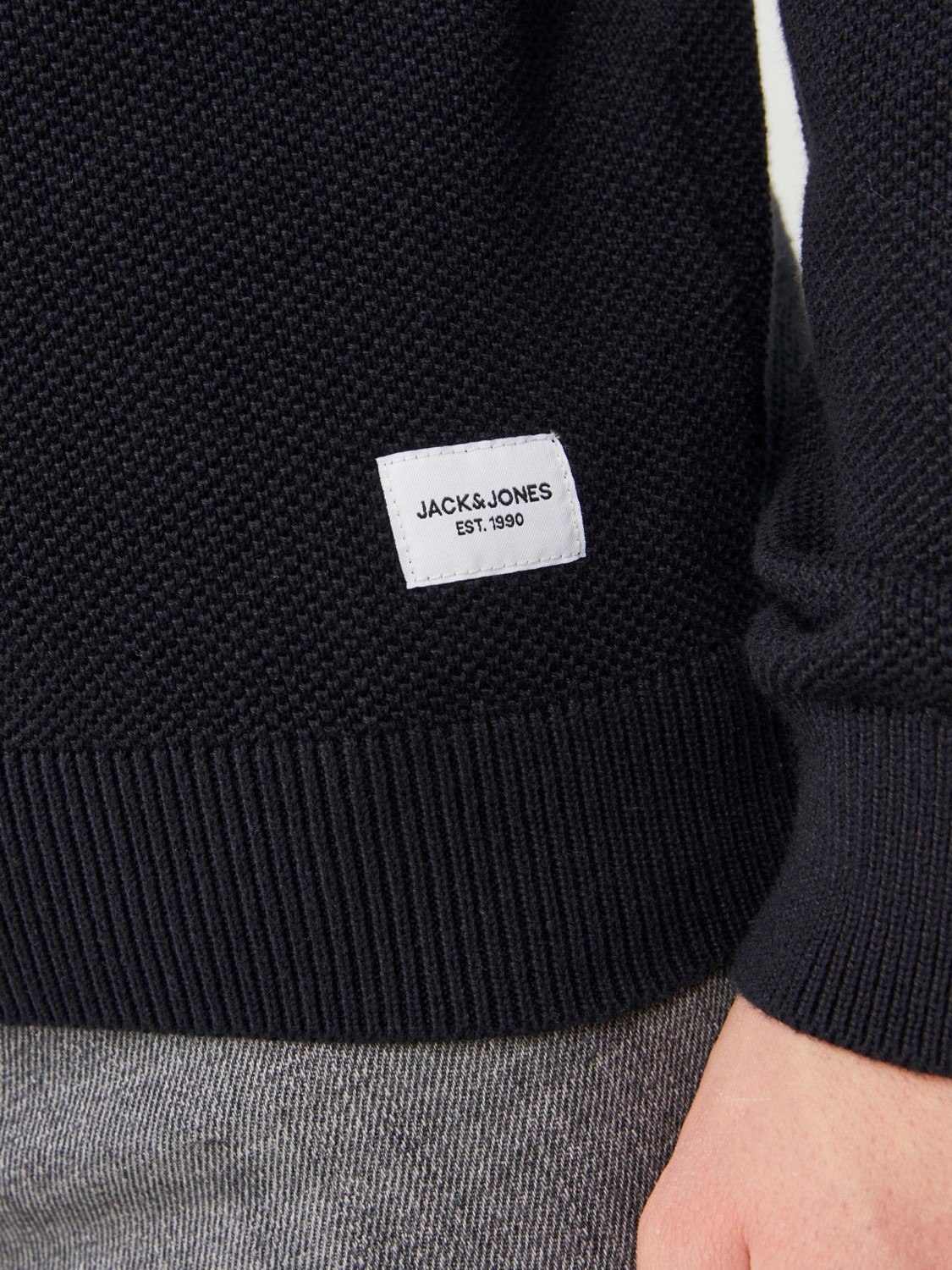 JACK & JONES Hill knit turtle zip cardigan slim fit, heren vest katoen met turtleneck, zwart