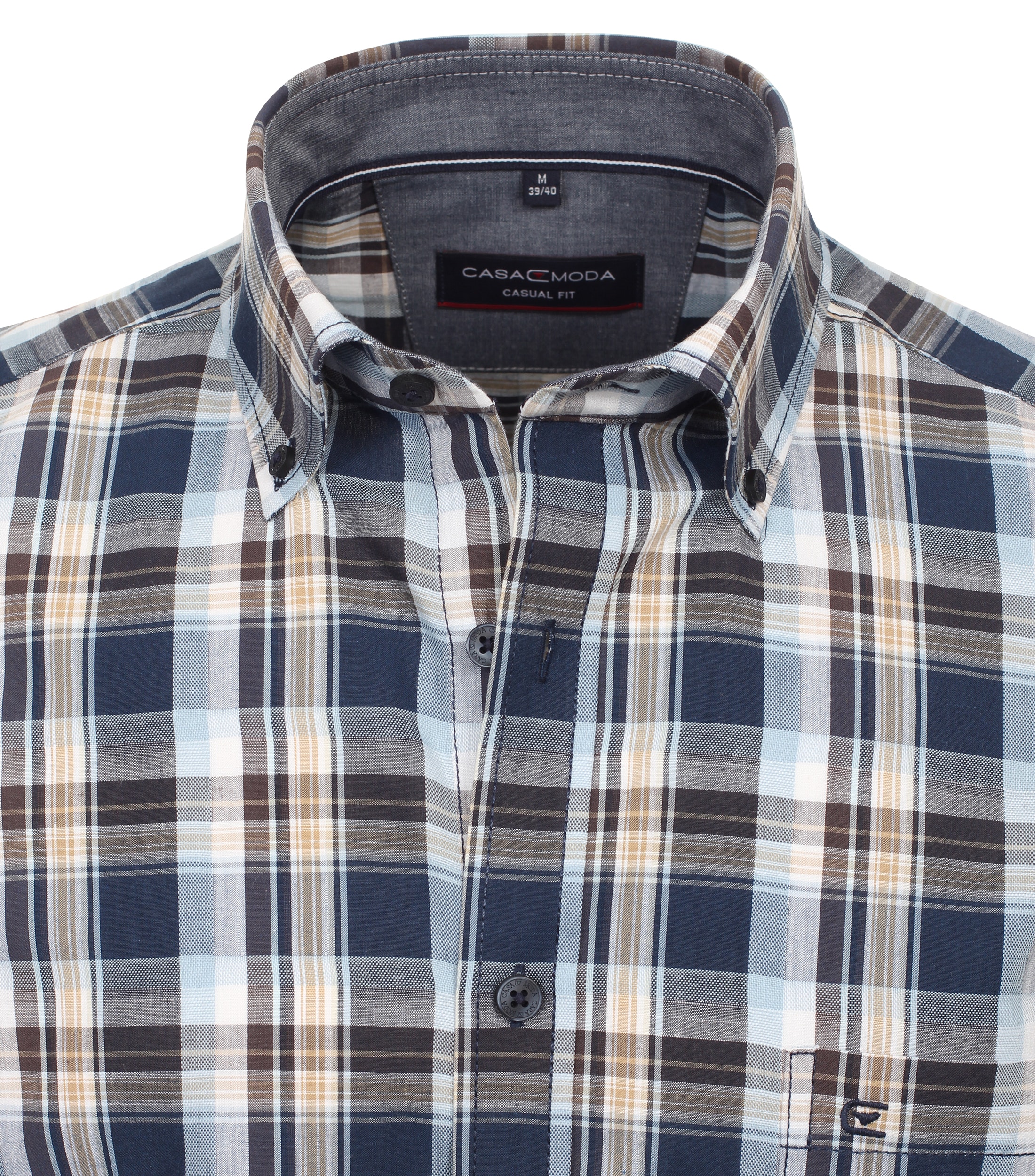 CASA MODA Sport casual fit overhemd, korte mouw, chambray, blauw geruit - 944269300-101