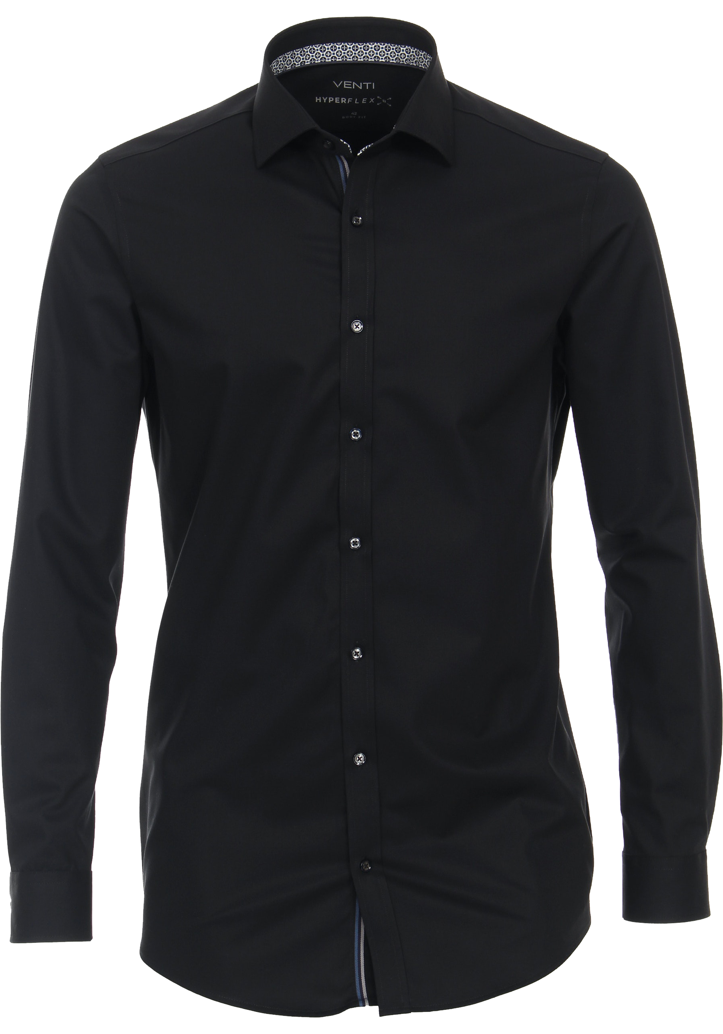 VENTI body fit overhemd, twill, zwart