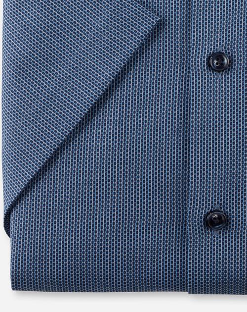 OLYMP Luxor 24/7 modern fit overhemd, korte mouw, popeline, marineblauw dessin