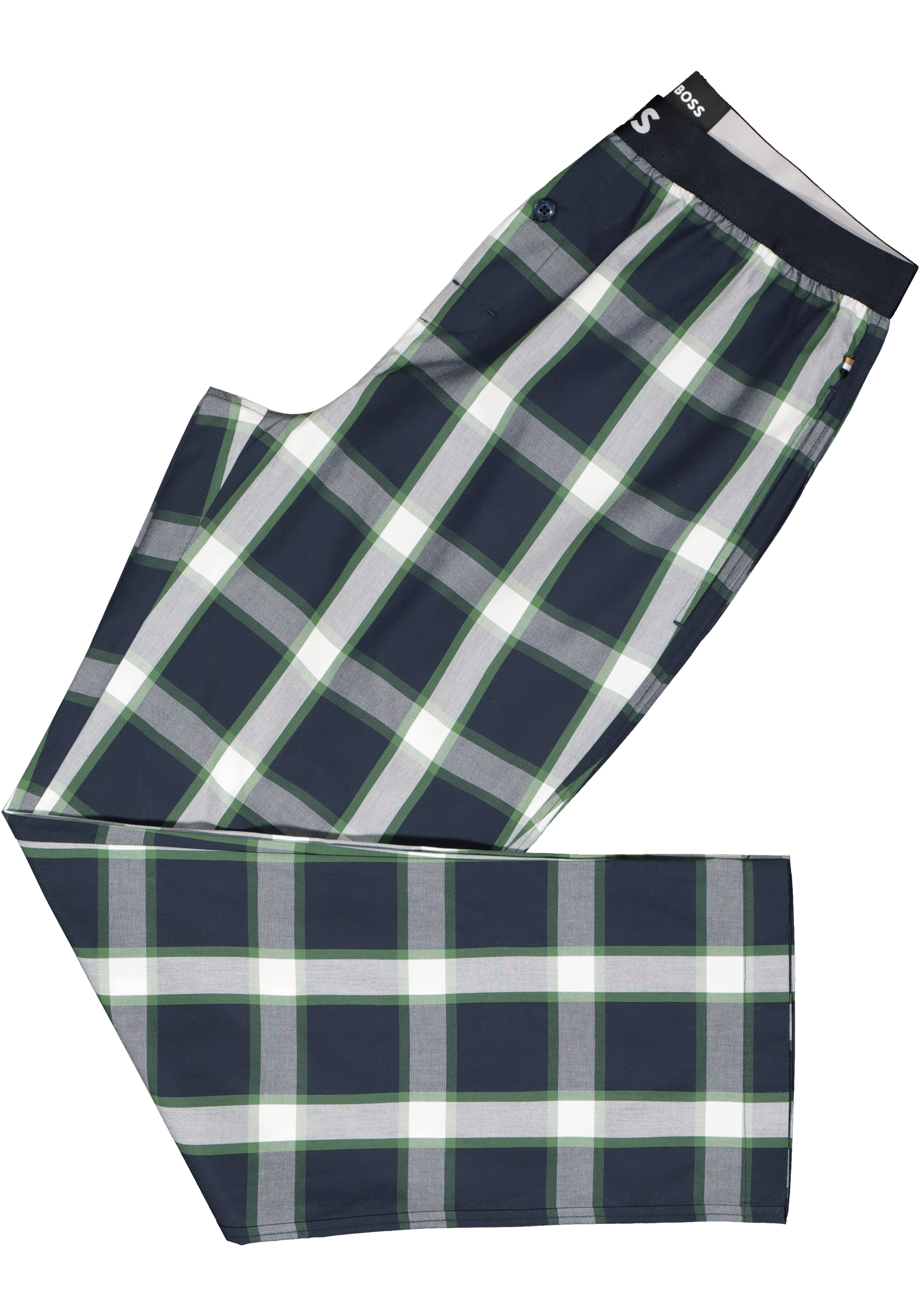 BOSS Long Set, heren lounge set, blauw met groen-blauw geruite broek