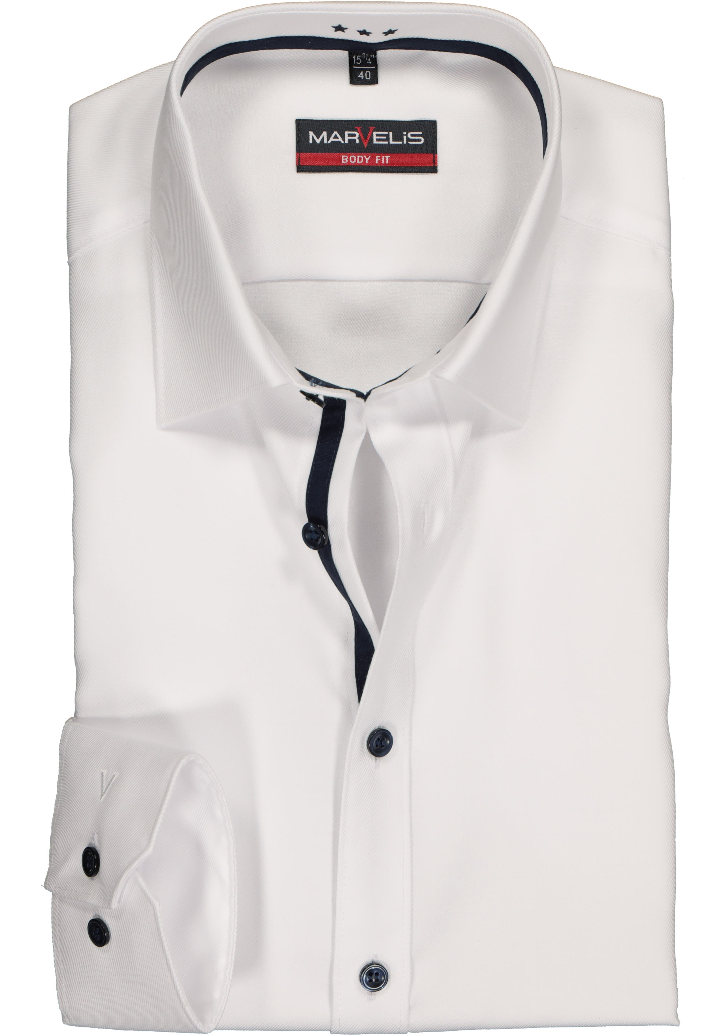 MARVELIS body fit overhemd wit twill contrast
