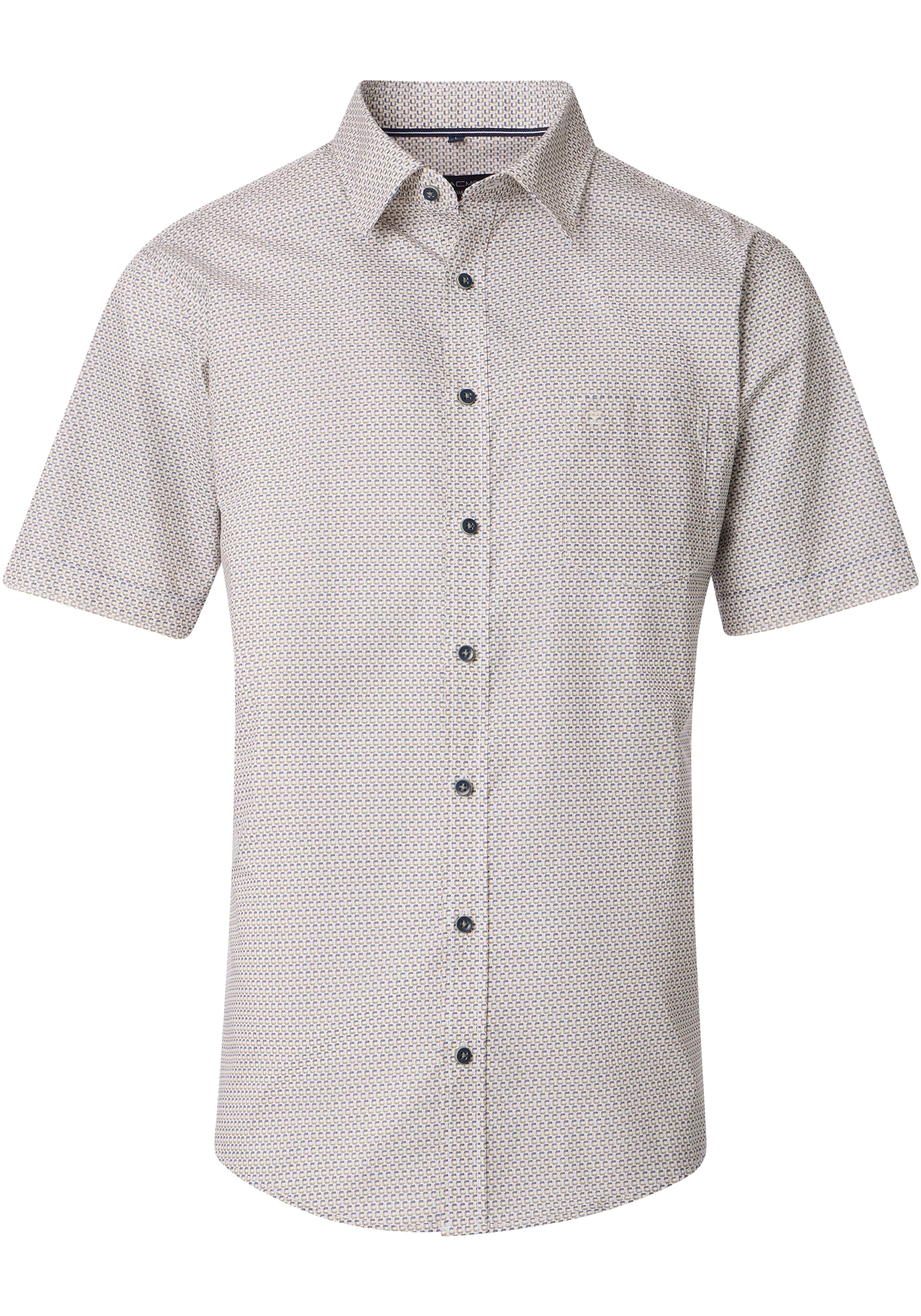 CASA MODA Sport casual fit overhemd, korte mouw, popeline, wit met groen en blauw dessin