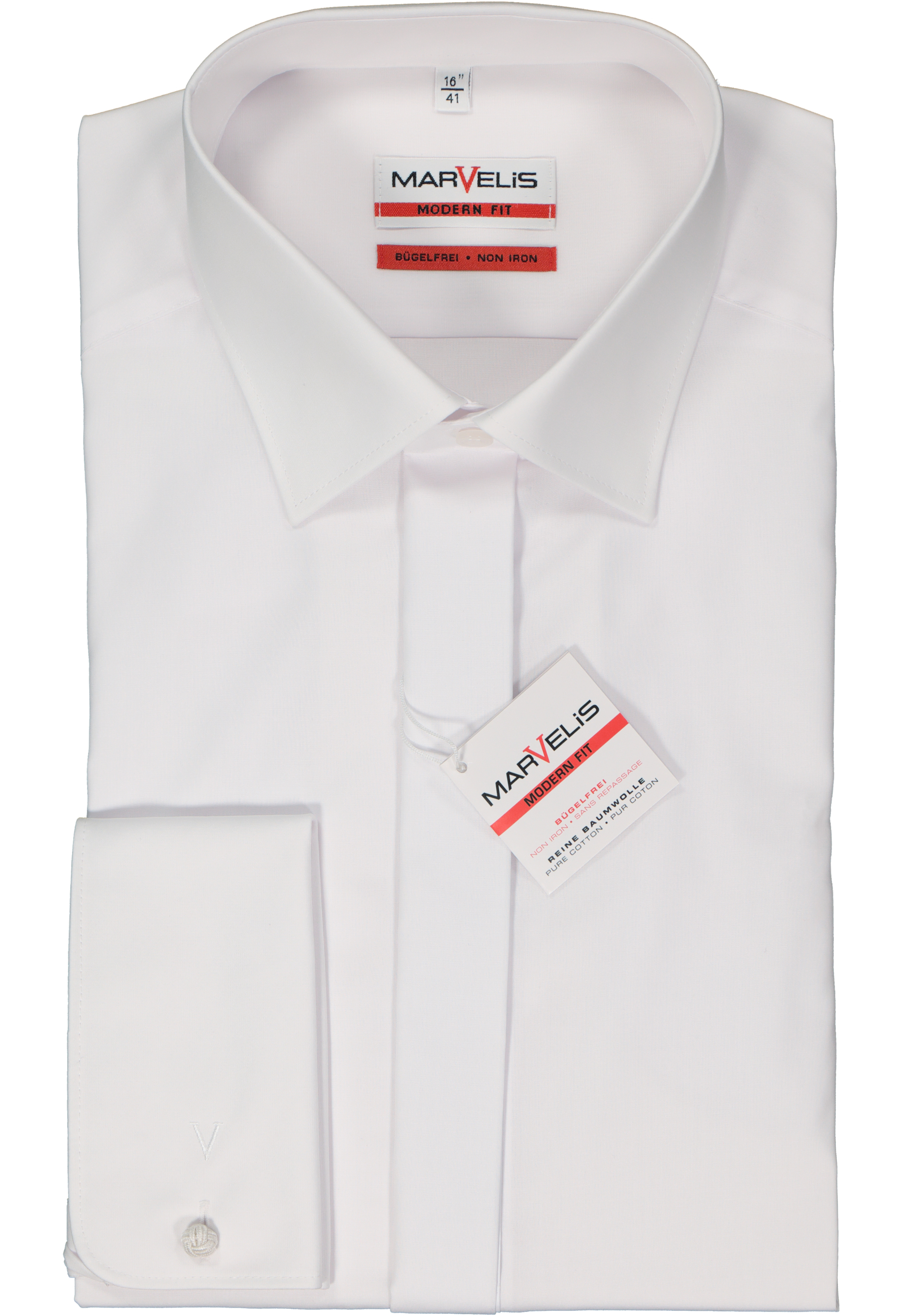 MARVELIS modern fit smoking overhemd, popeline, wit