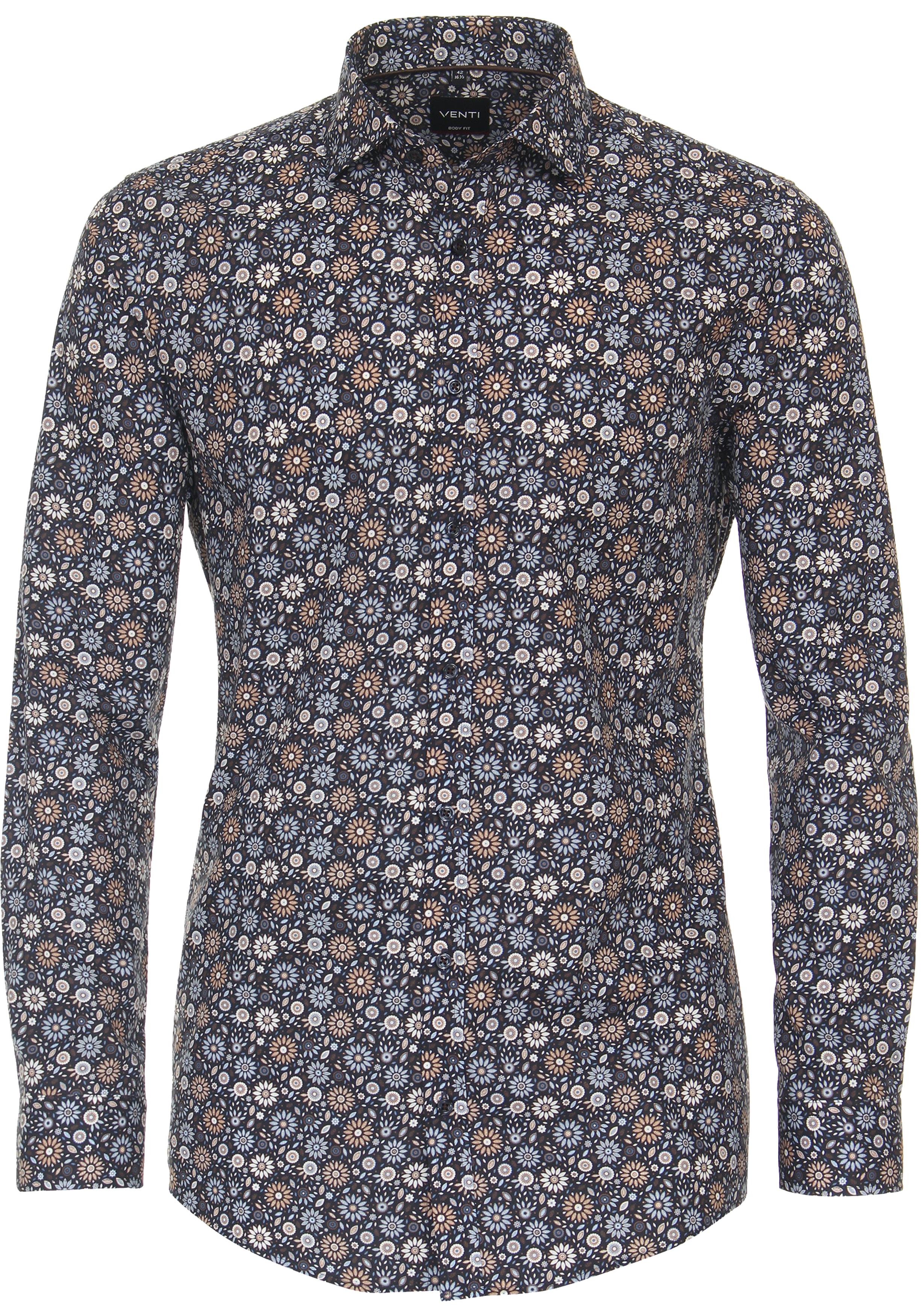 VENTI body fit overhemd, popeline, blauw dessin