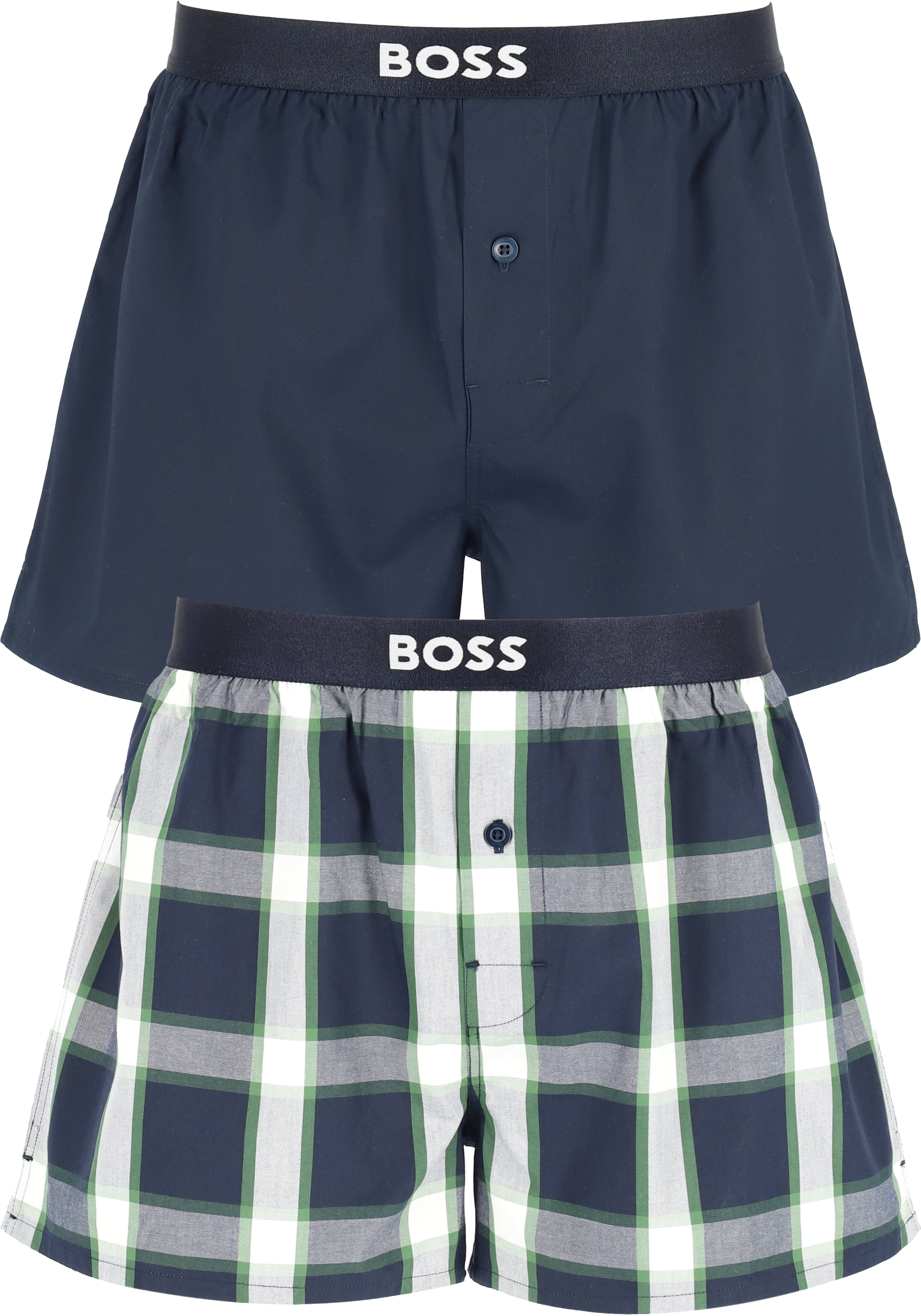 HUGO BOSS boxershorts woven (2-pack), heren boxers wijd model, blauw en blauw met groen geruit