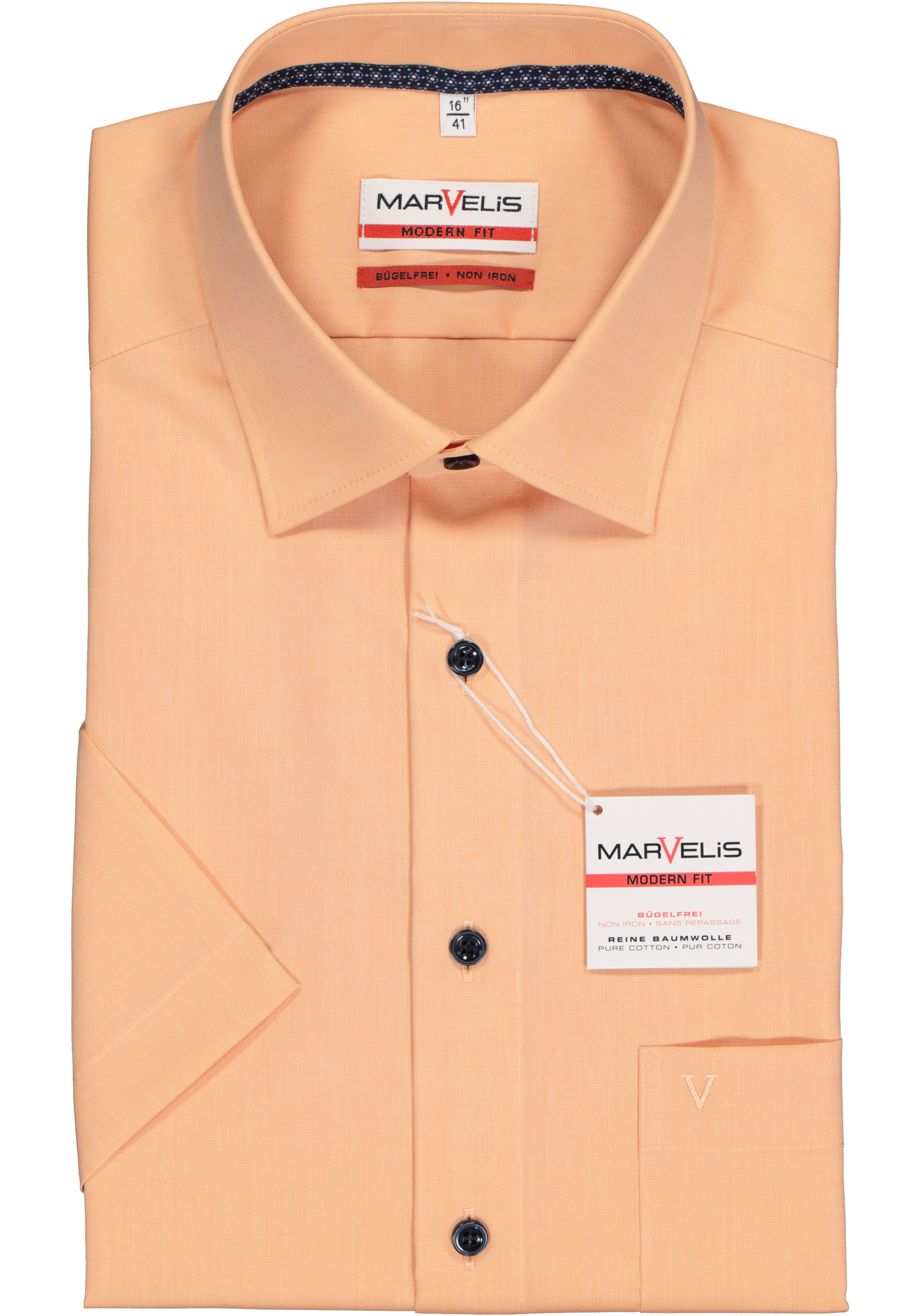 MARVELIS modern fit overhemd, korte mouw, fil a fil, oranje (contrast)