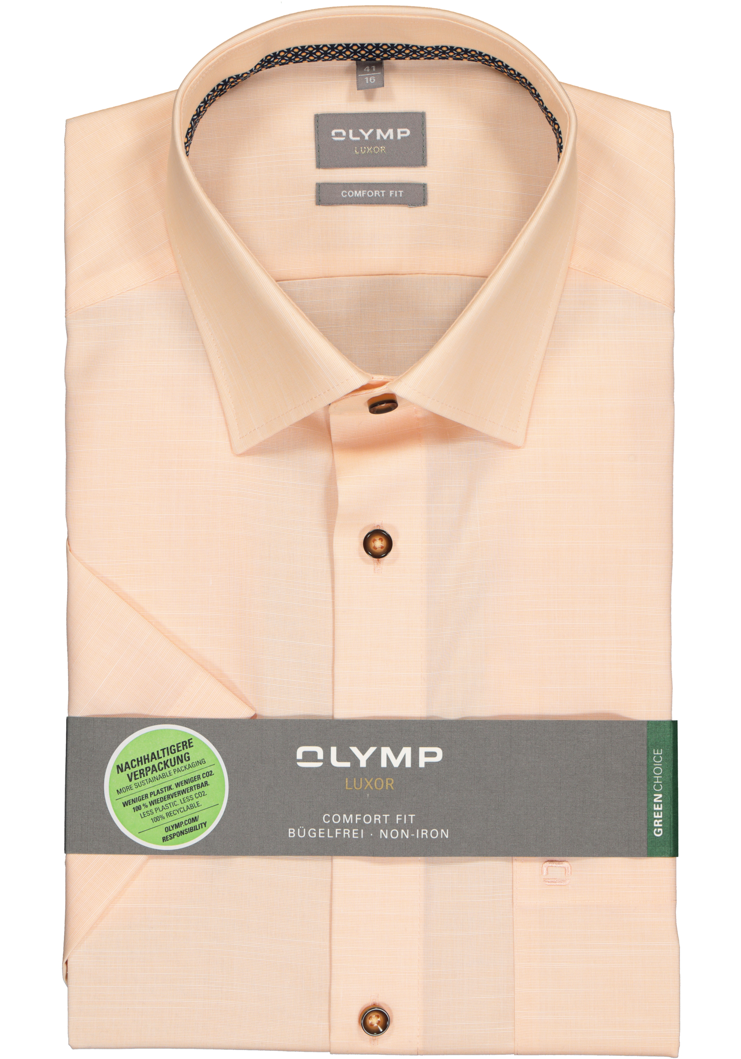 OLYMP comfort fit overhemd, korte mouw, structuur, licht abrikoos (contrast)