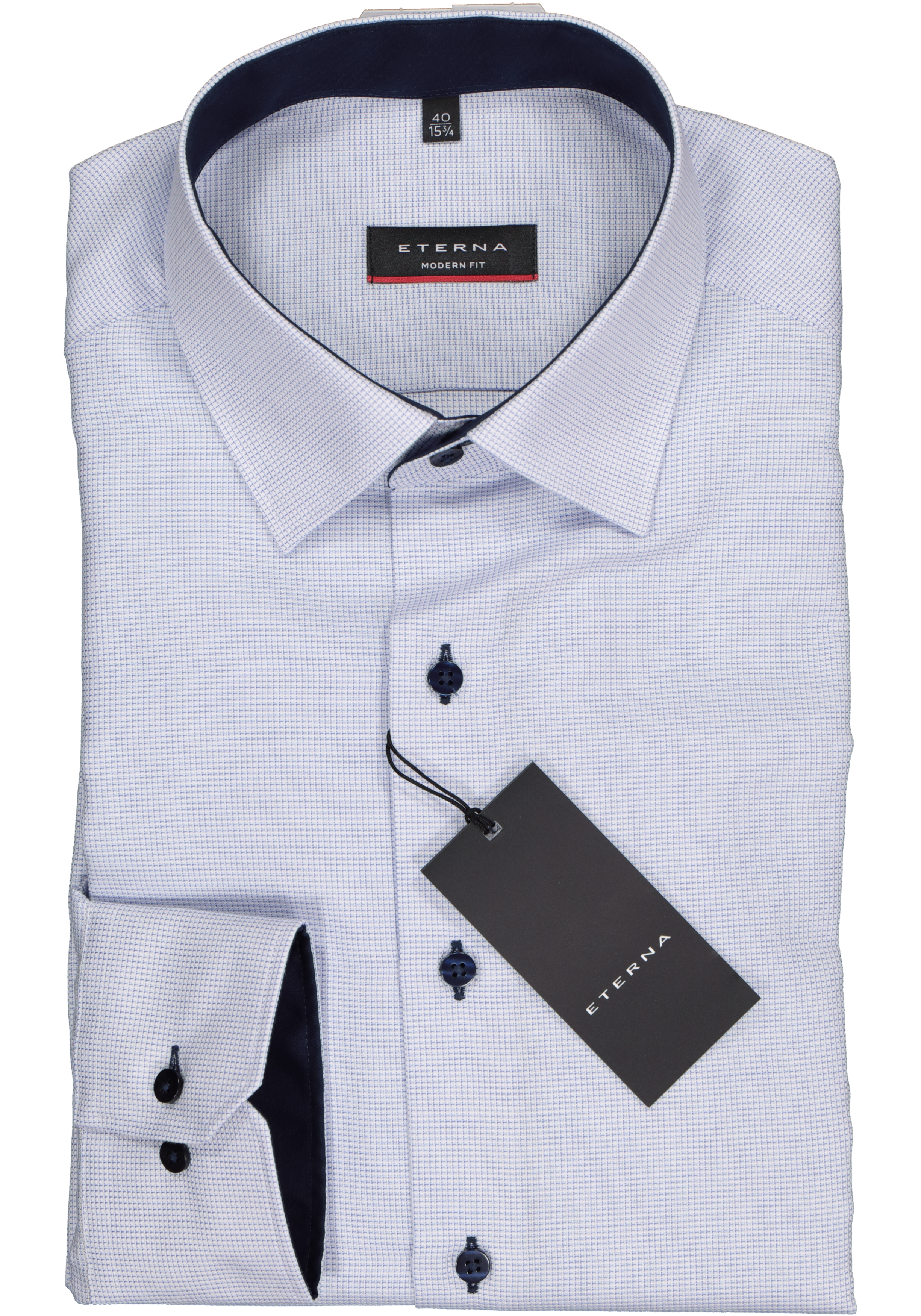 ETERNA modern fit overhemd, mouwlengte 7, structuur heren overhemd, lichtblauw met wit (donkerblauw contrast)