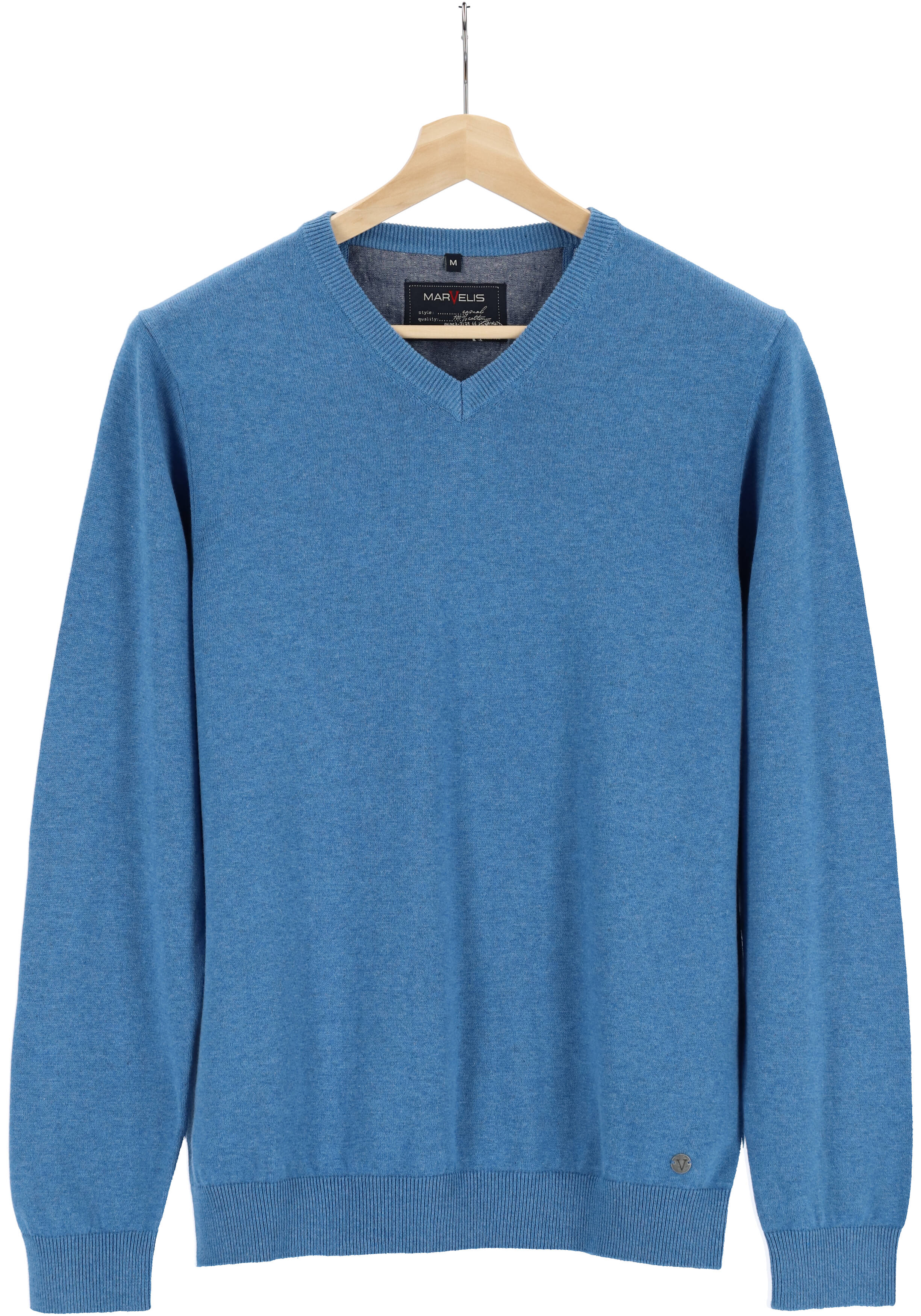 MARVELIS modern fit trui katoen, V-hals, lichtblauw