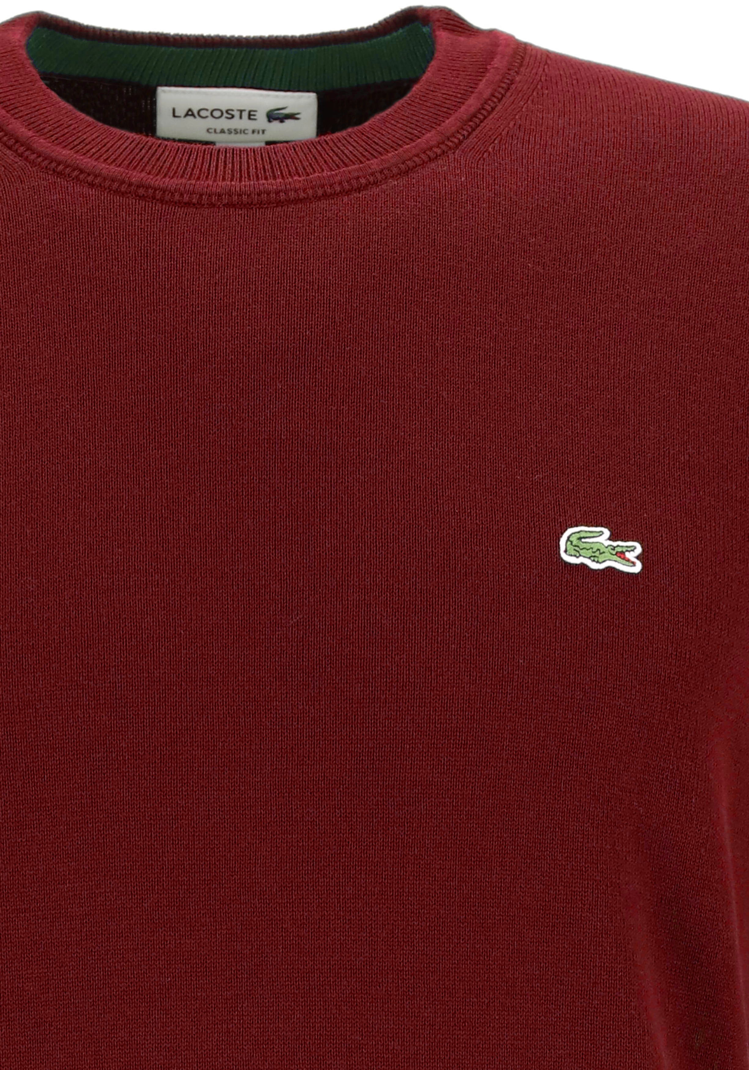 Lacoste trui katoen O-hals, gebreide heren trui, cranberry rood