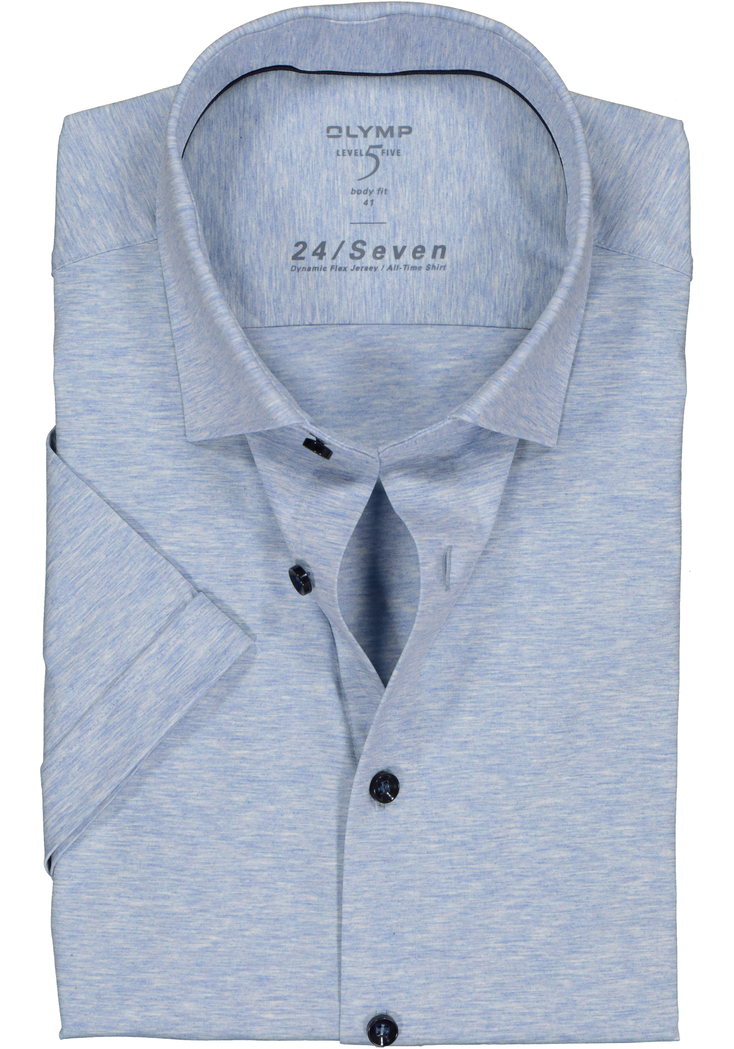 OLYMP Level 5 24/Seven body fit overhemd, korte mouw, lichtblauw tricot