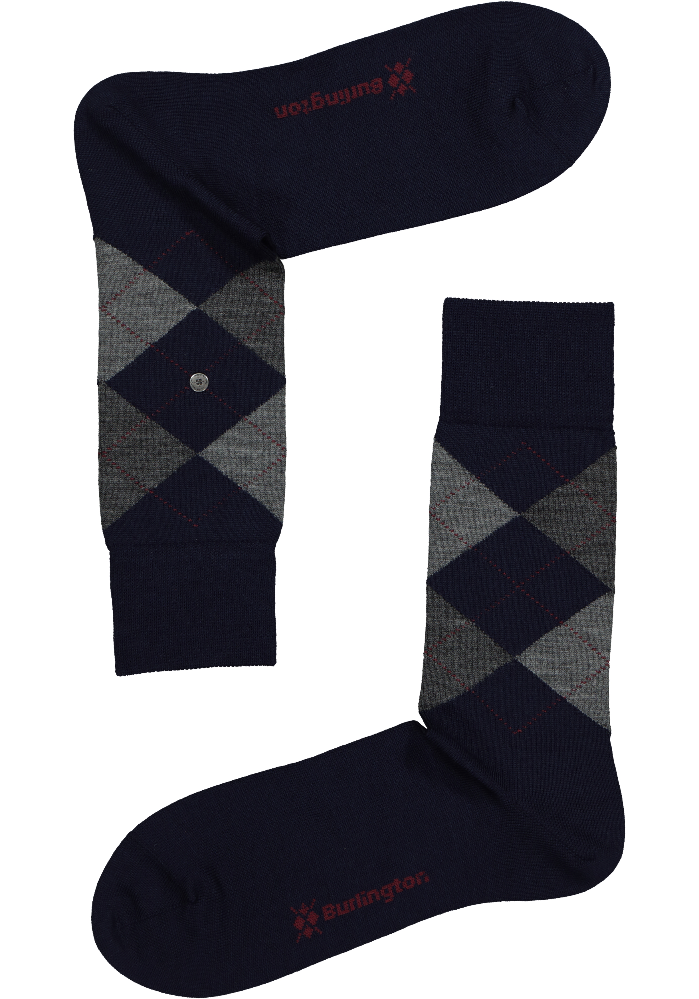 Burlington Edinburgh herensokken, wol, marine blauw met grijs