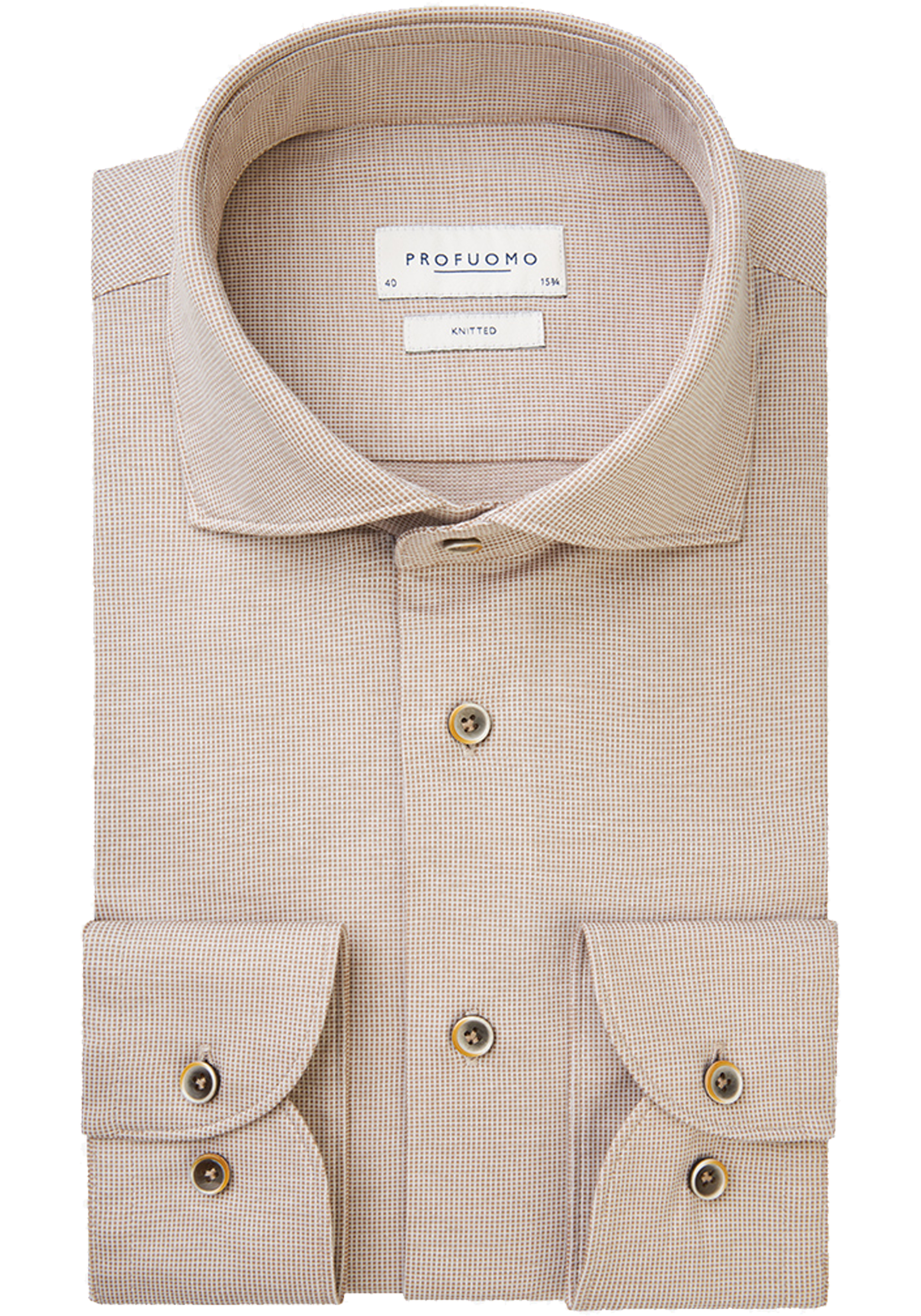 Profuomo slim fit heren overhemd, jersey, beige