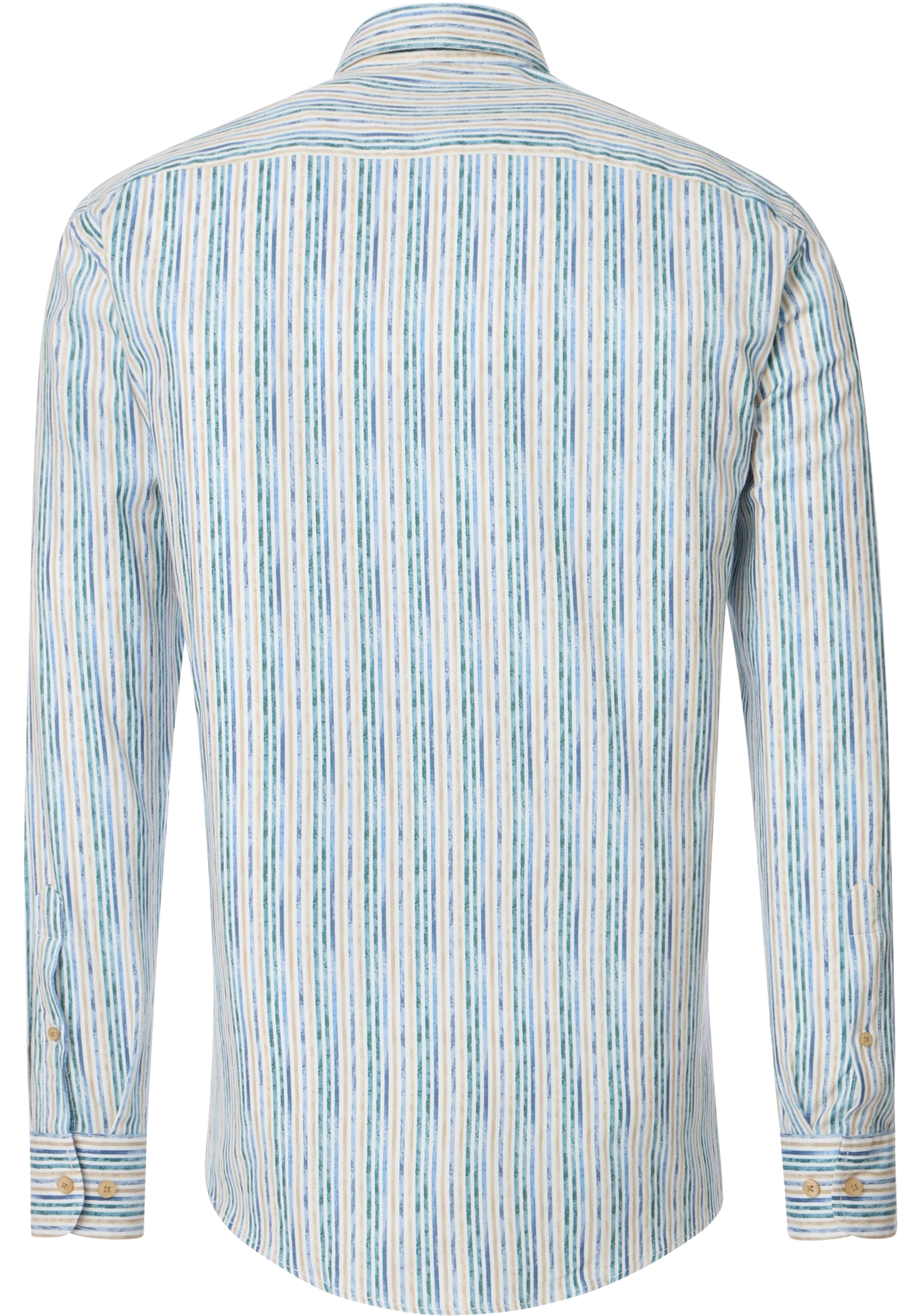 CASA MODA Sport casual fit overhemd, popeline, wit met blauw, geel en groen gestreept