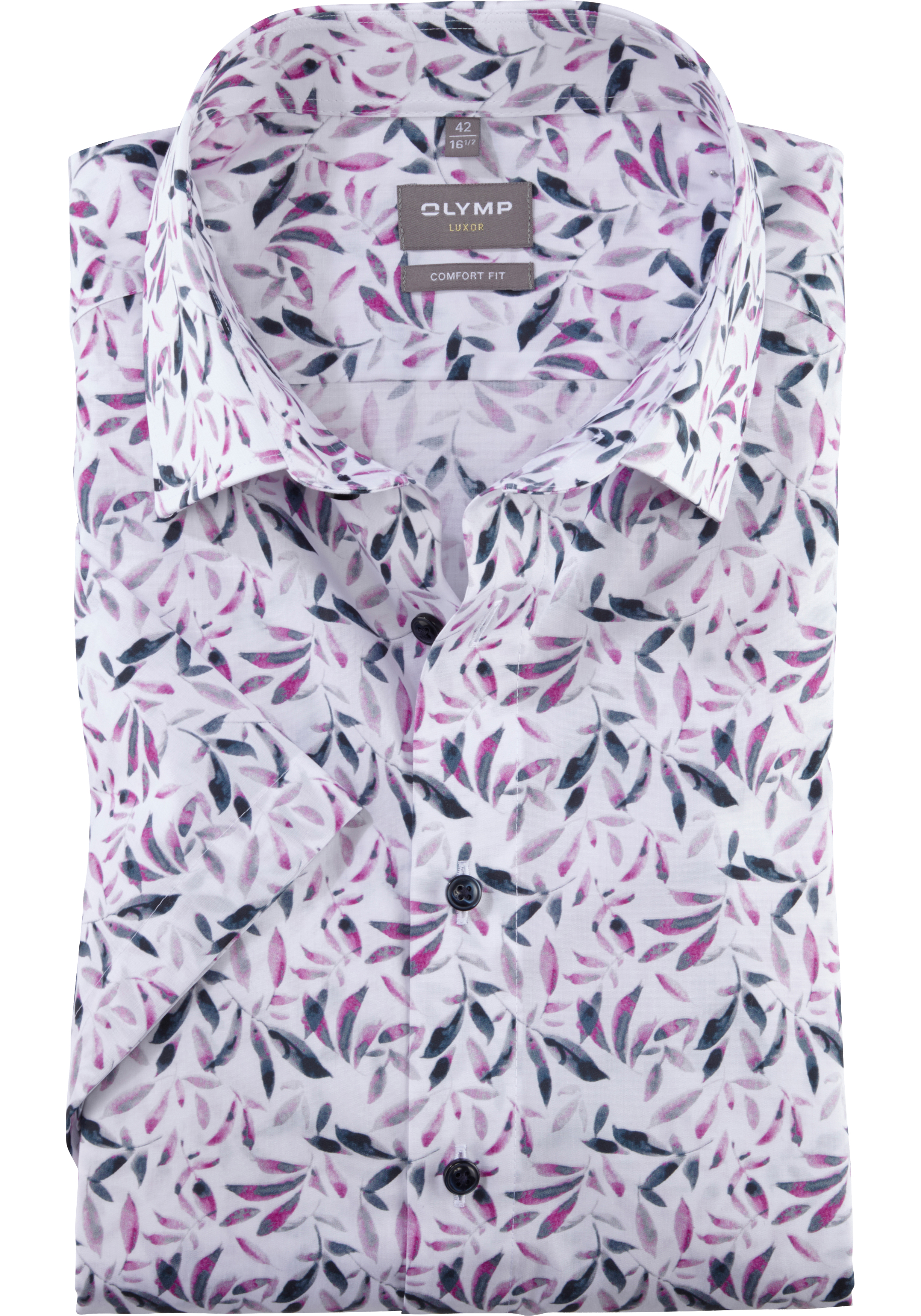 OLYMP Luxor comfort fit overhemd, korte mouw, popeline, roze dessin