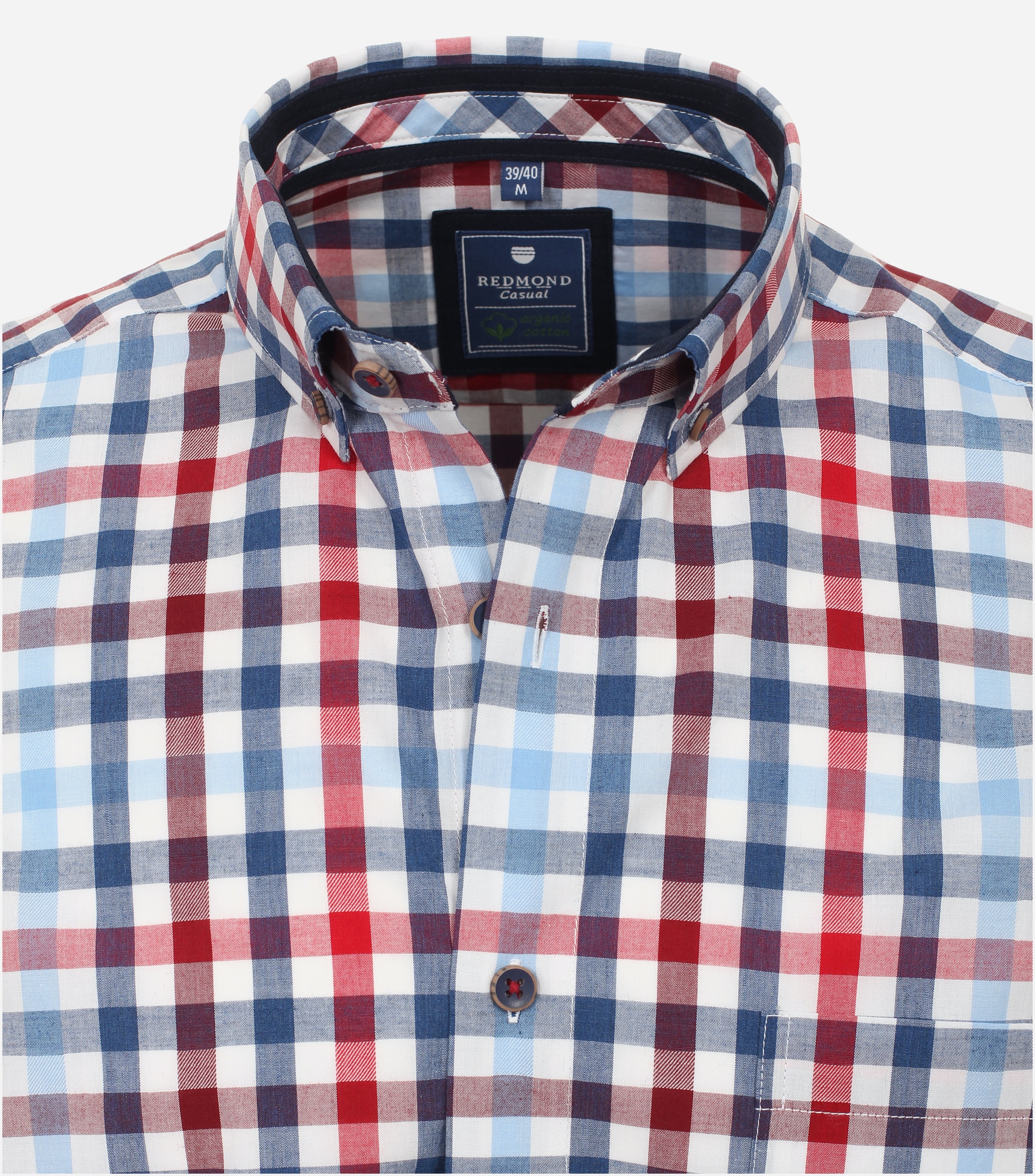 Redmond comfort fit overhemd, popeline, rood geruit