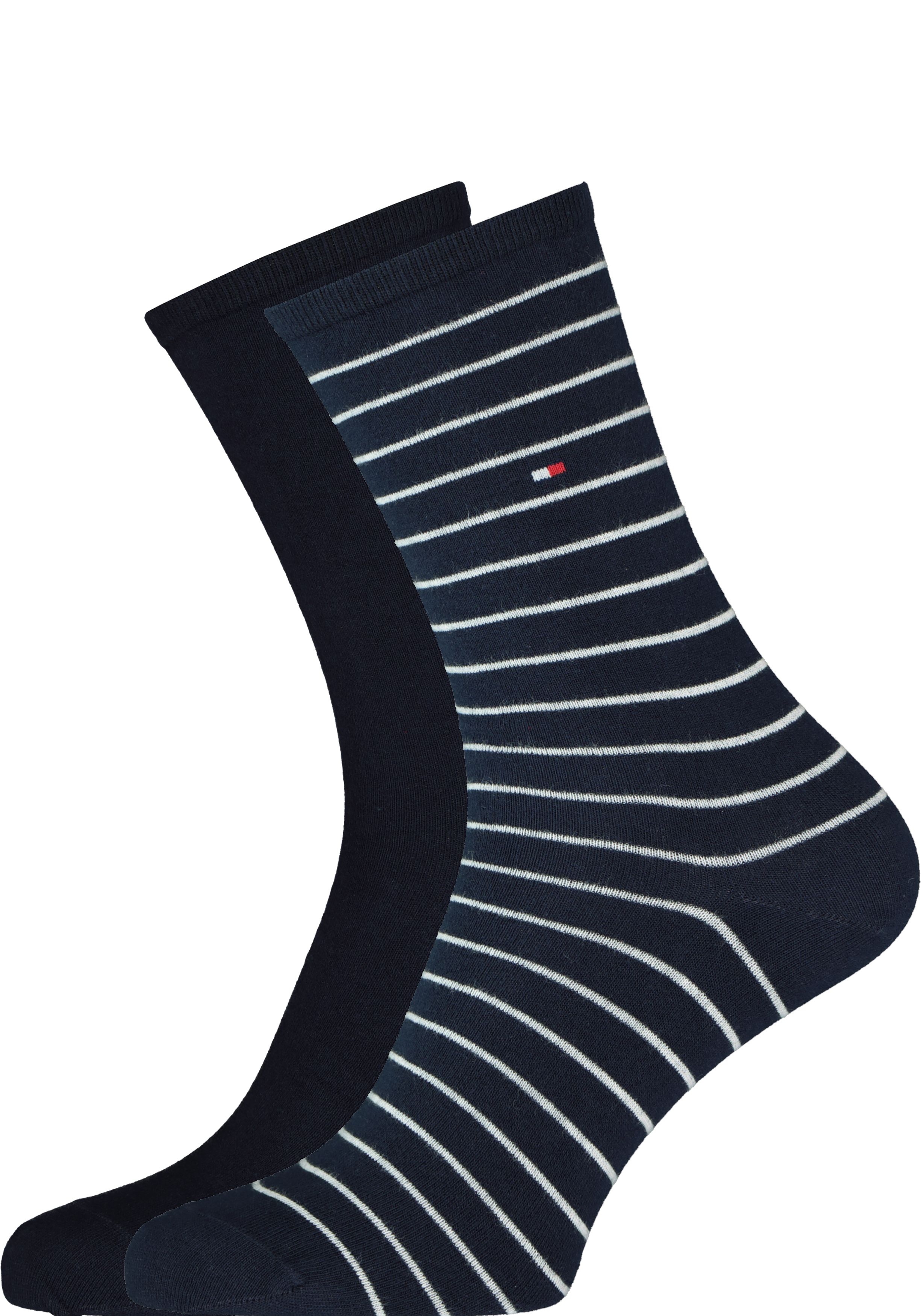 Tommy Hilfiger damessokken Small Stripe (2-pack), uni en gestreept katoen, donkerblauw met wit