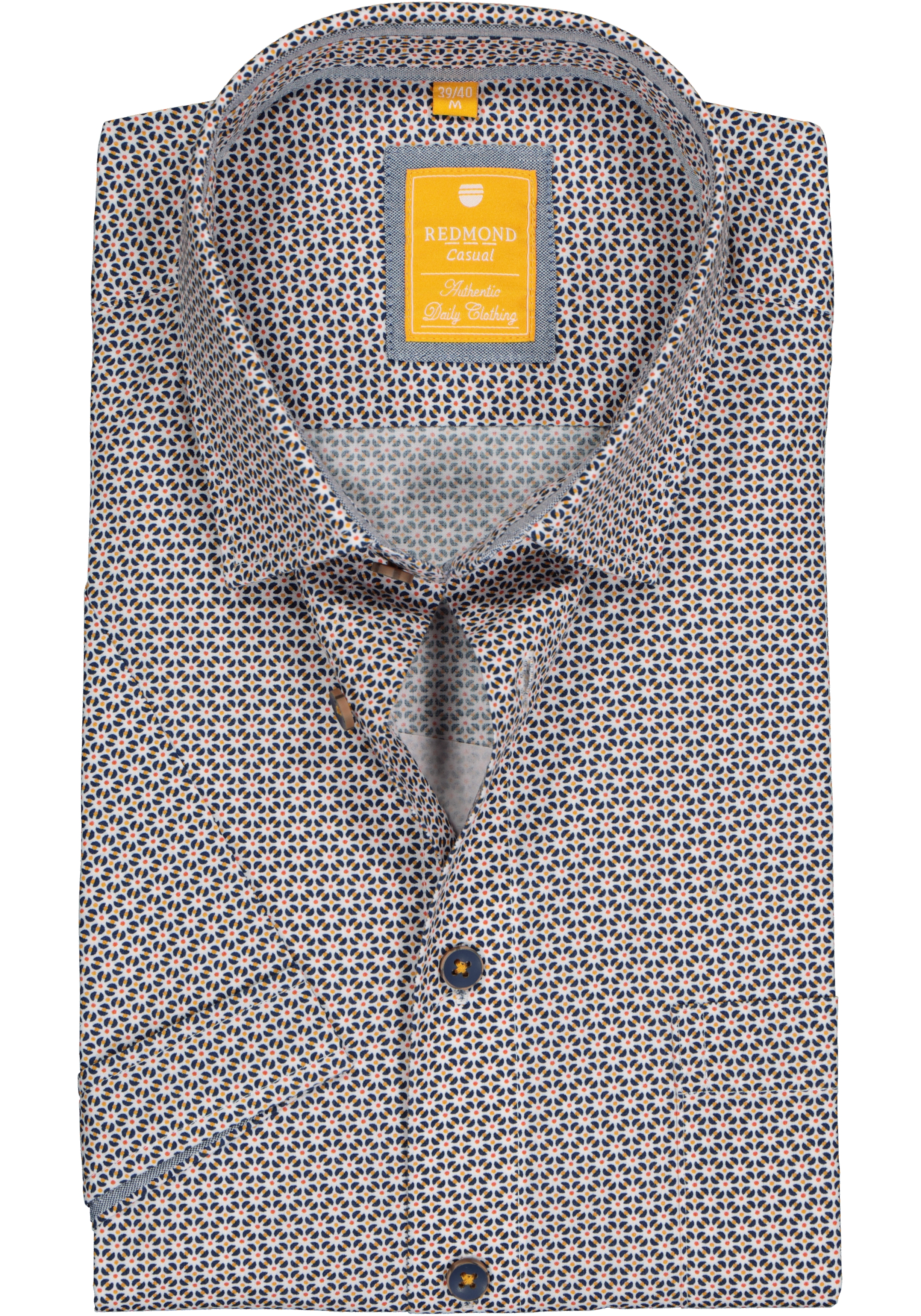 Redmond modern fit overhemd, korte mouw, poplin dessin, groen en rood met wit