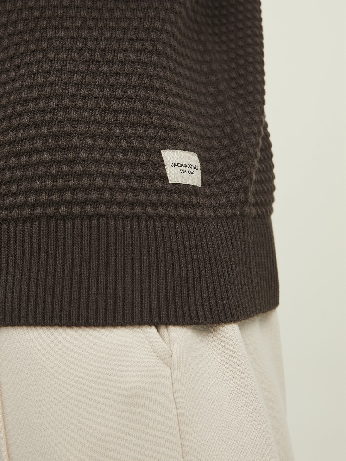 JACK & JONES Atlas knit crew neck slim fit, heren pullover katoen met O-hals, donkerbruin