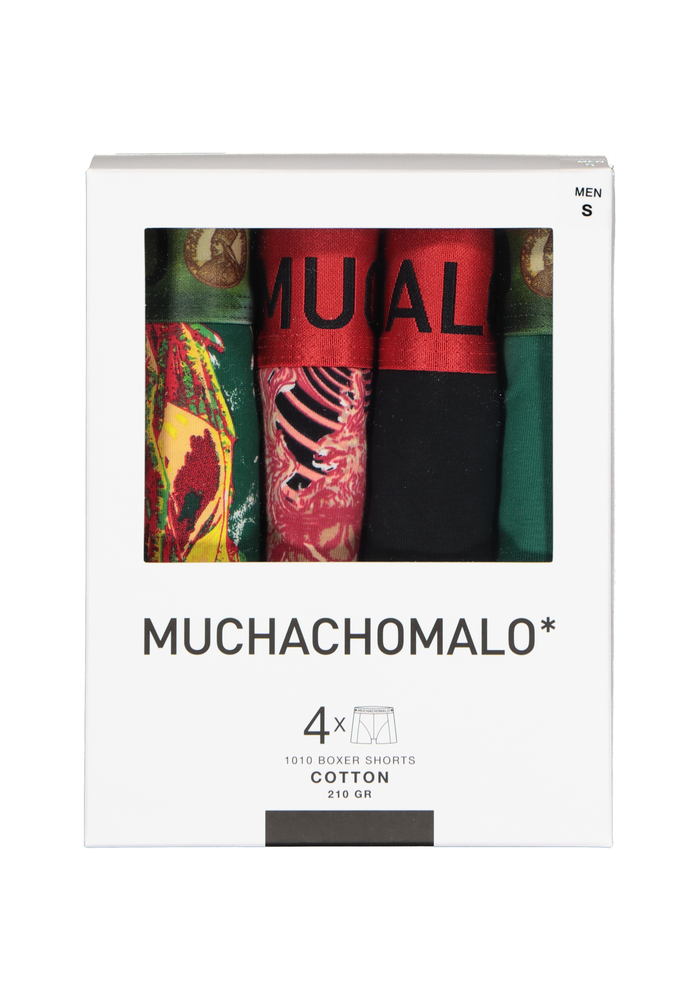 Muchachomalo heren boxershorts (4-pack), shorts Bobmalo Queen, print, groen, zwart