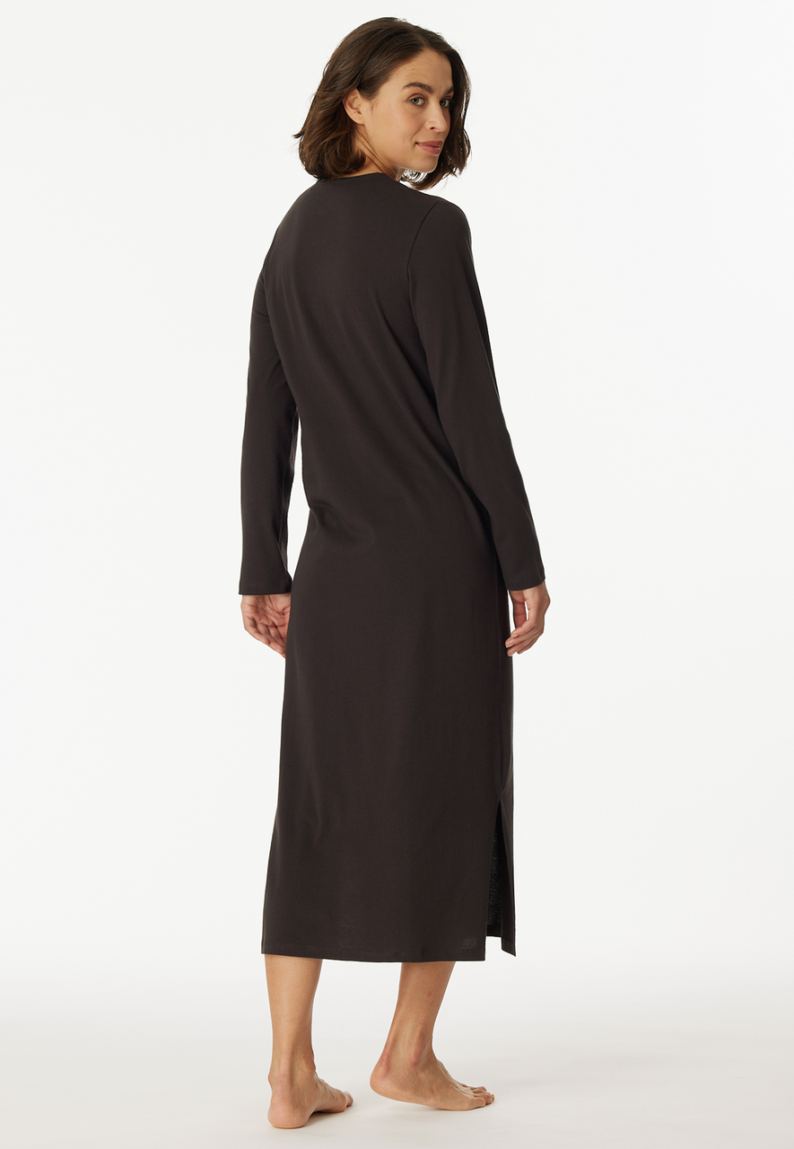 SCHIESSER Comfort Nightwear nachthemd, dames nachthemd lange mouwen biologisch katoen V-hals antraciet