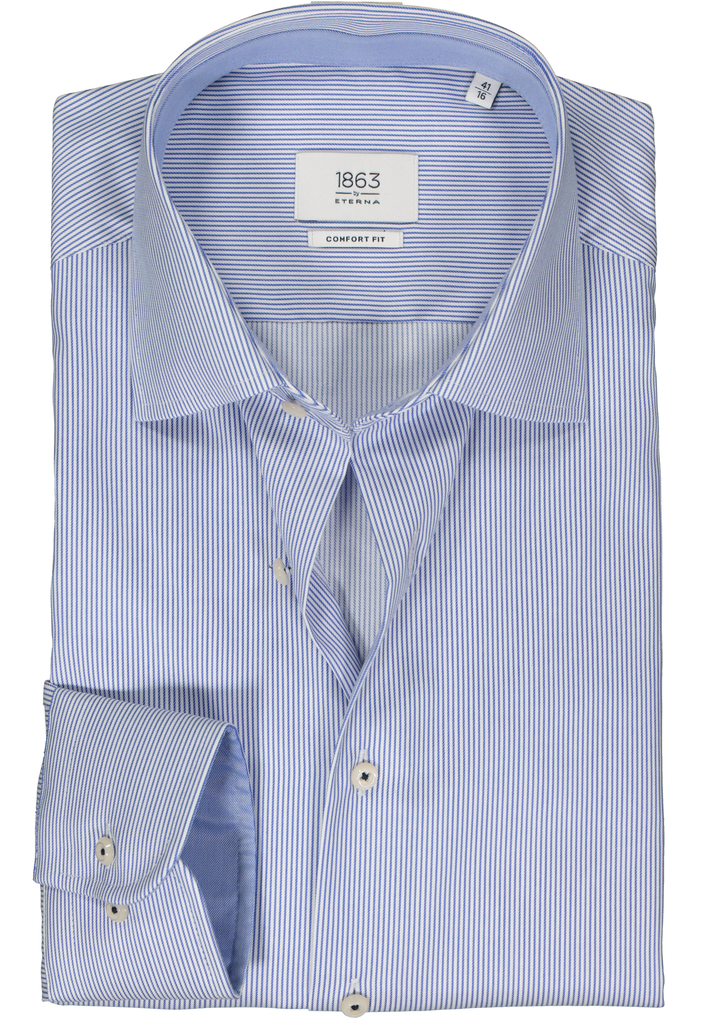 ETERNA comfort fit overhemd, twill, middenblauw gestreept (contrast)