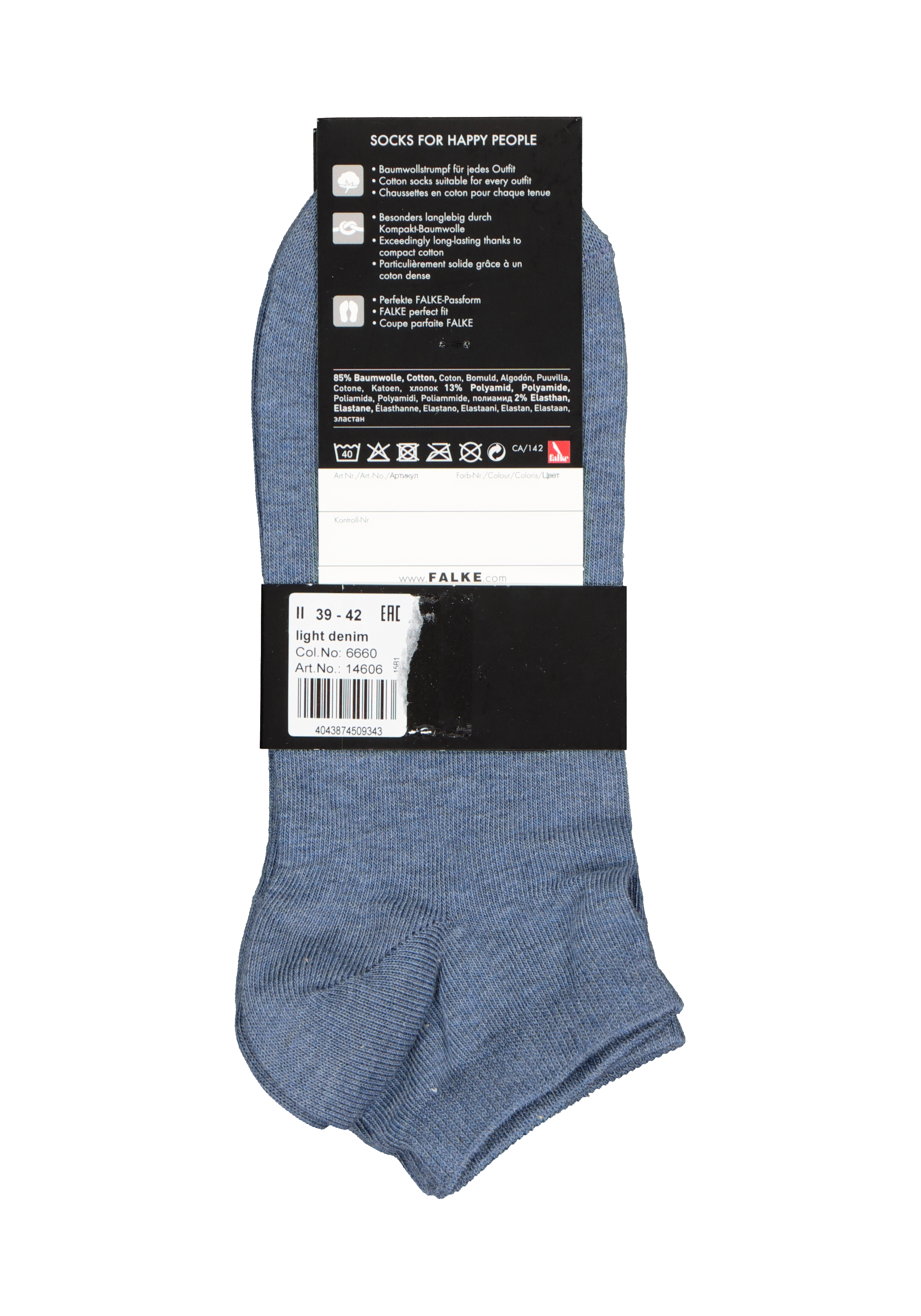 FALKE Happy heren enkelsokken (2-pack), jeansblauw (light denim)