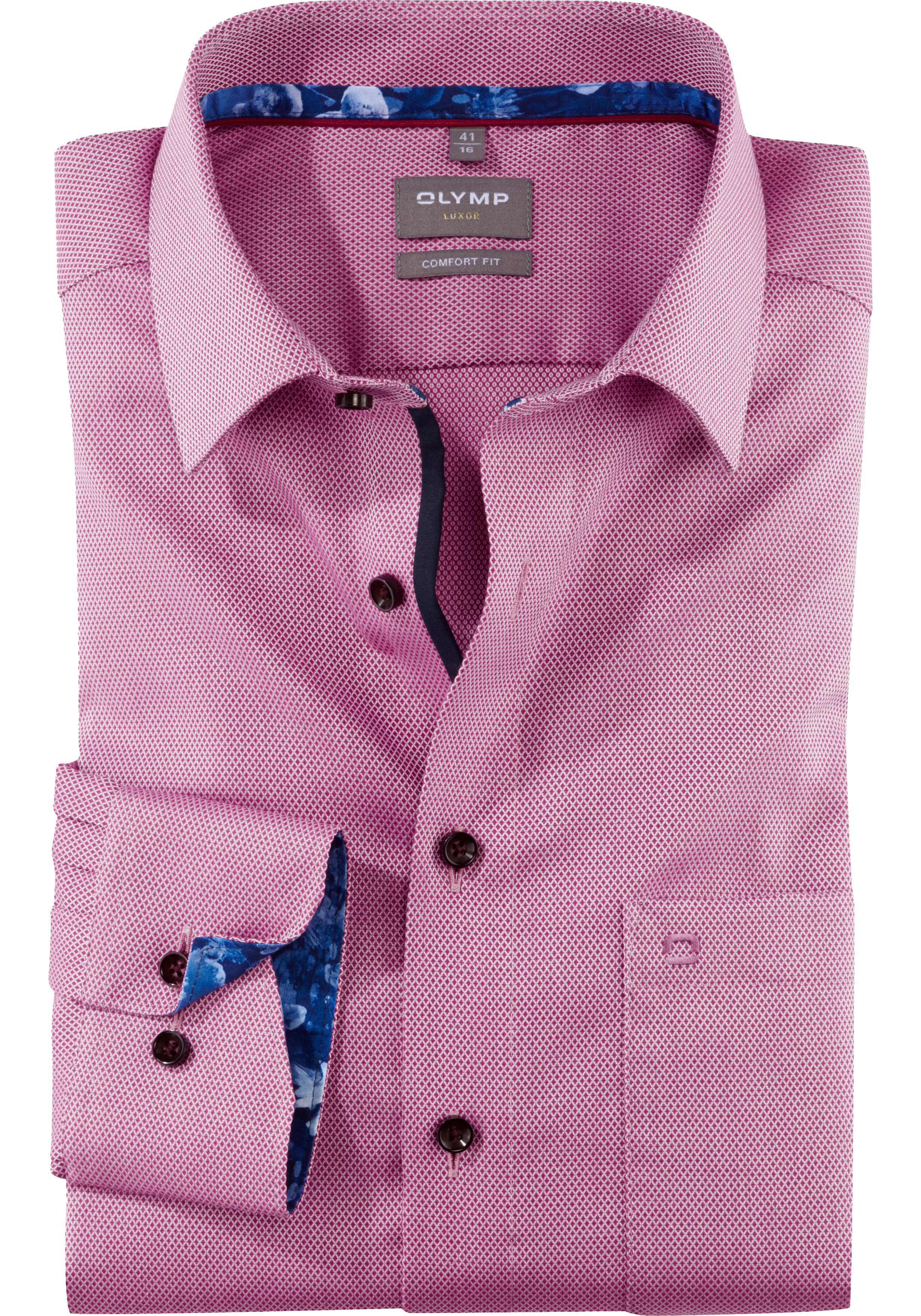OLYMP Luxor comfort fit overhemd, structuur, fuchsia dessin