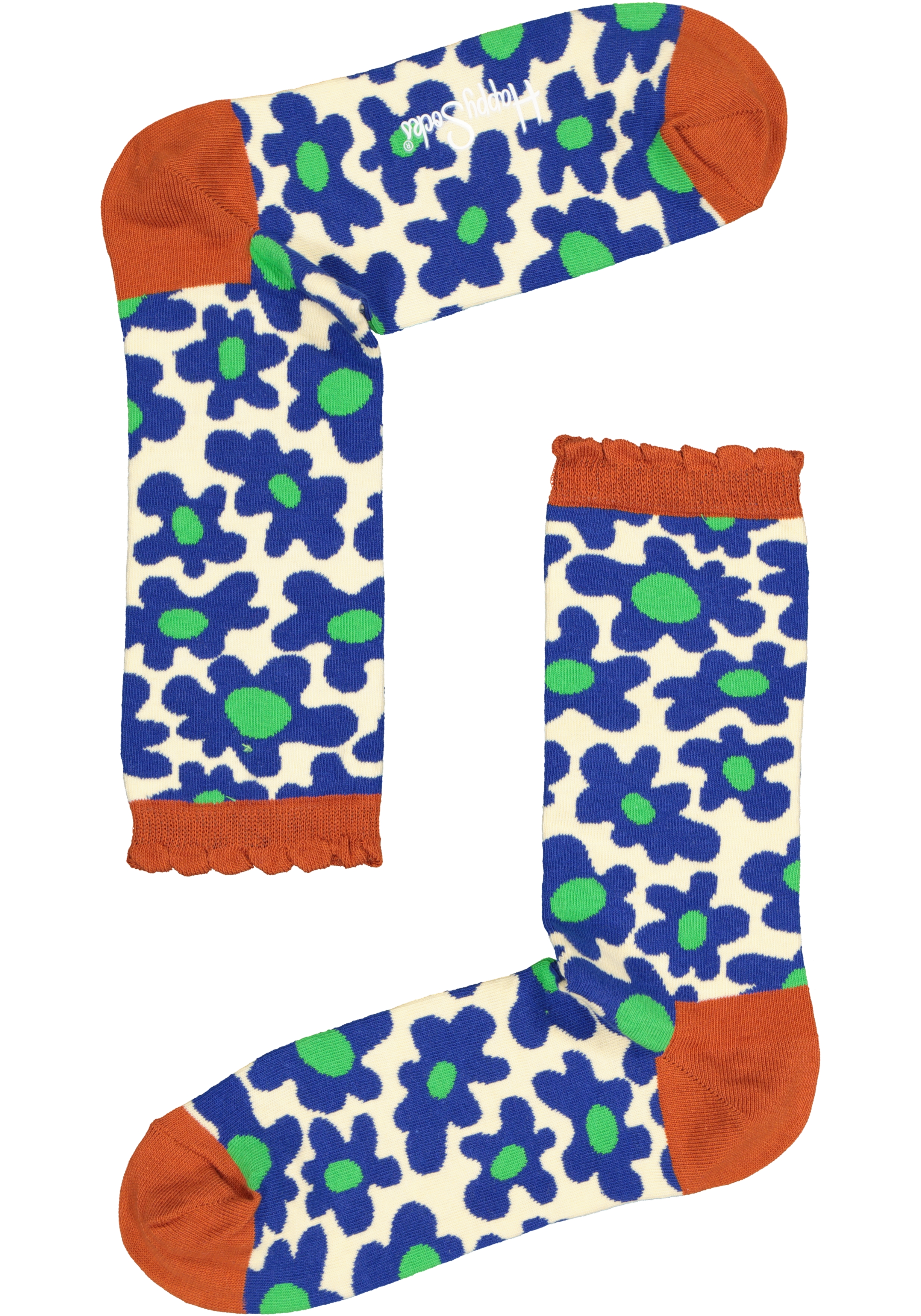 Happy Socks Flower Shot Sock, wit met blauwe bloemen