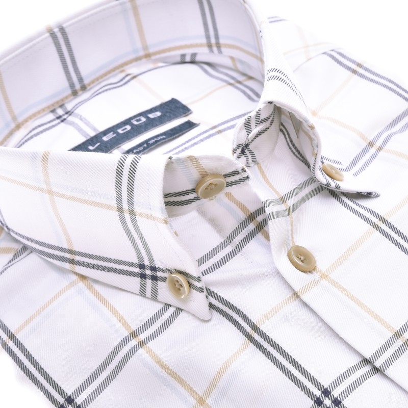 Ledub modern fit overhemd, wit met blauw en beige geruit