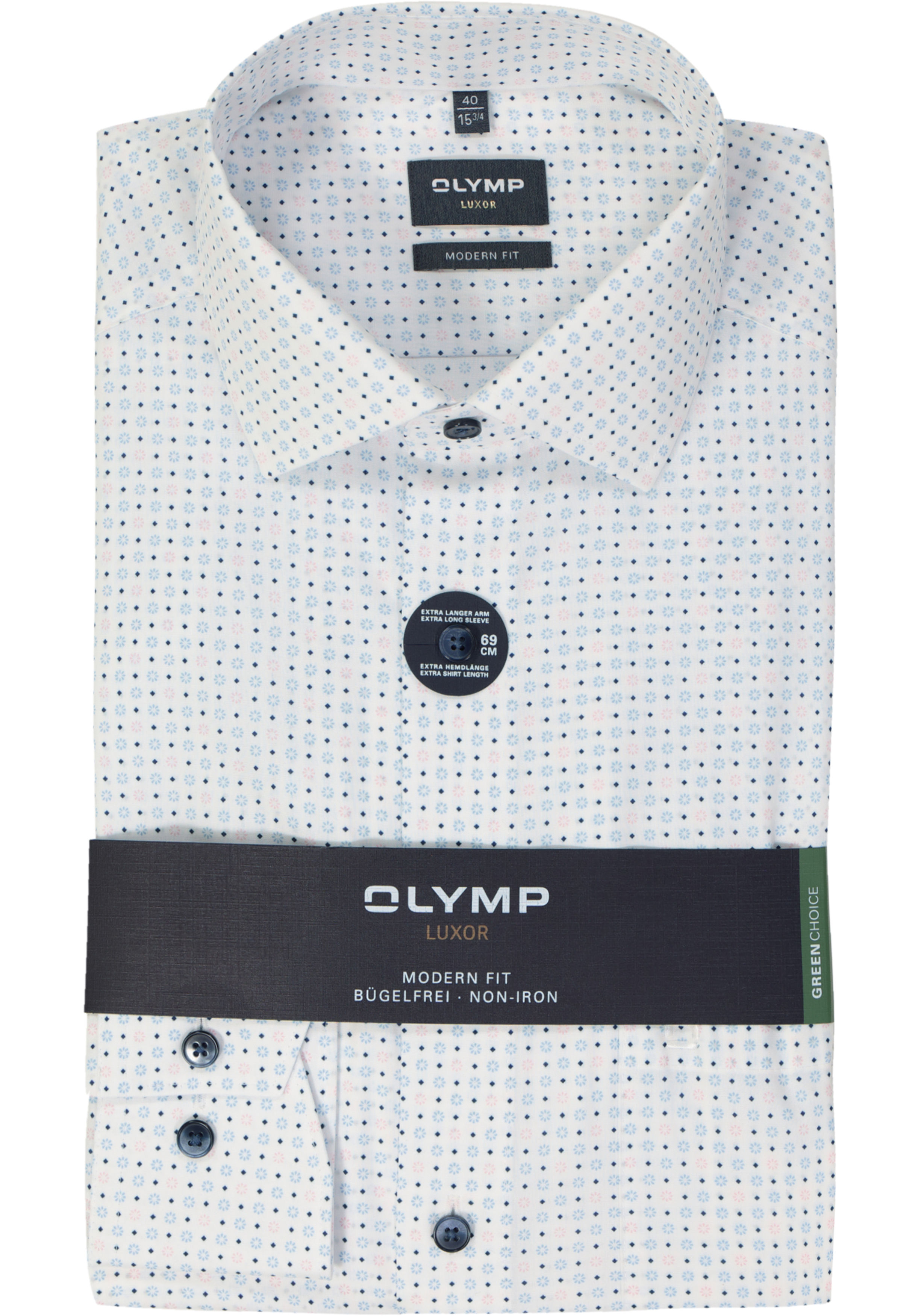 OLYMP modern fit overhemd, mouwlengte 7, popeline, roze dessin